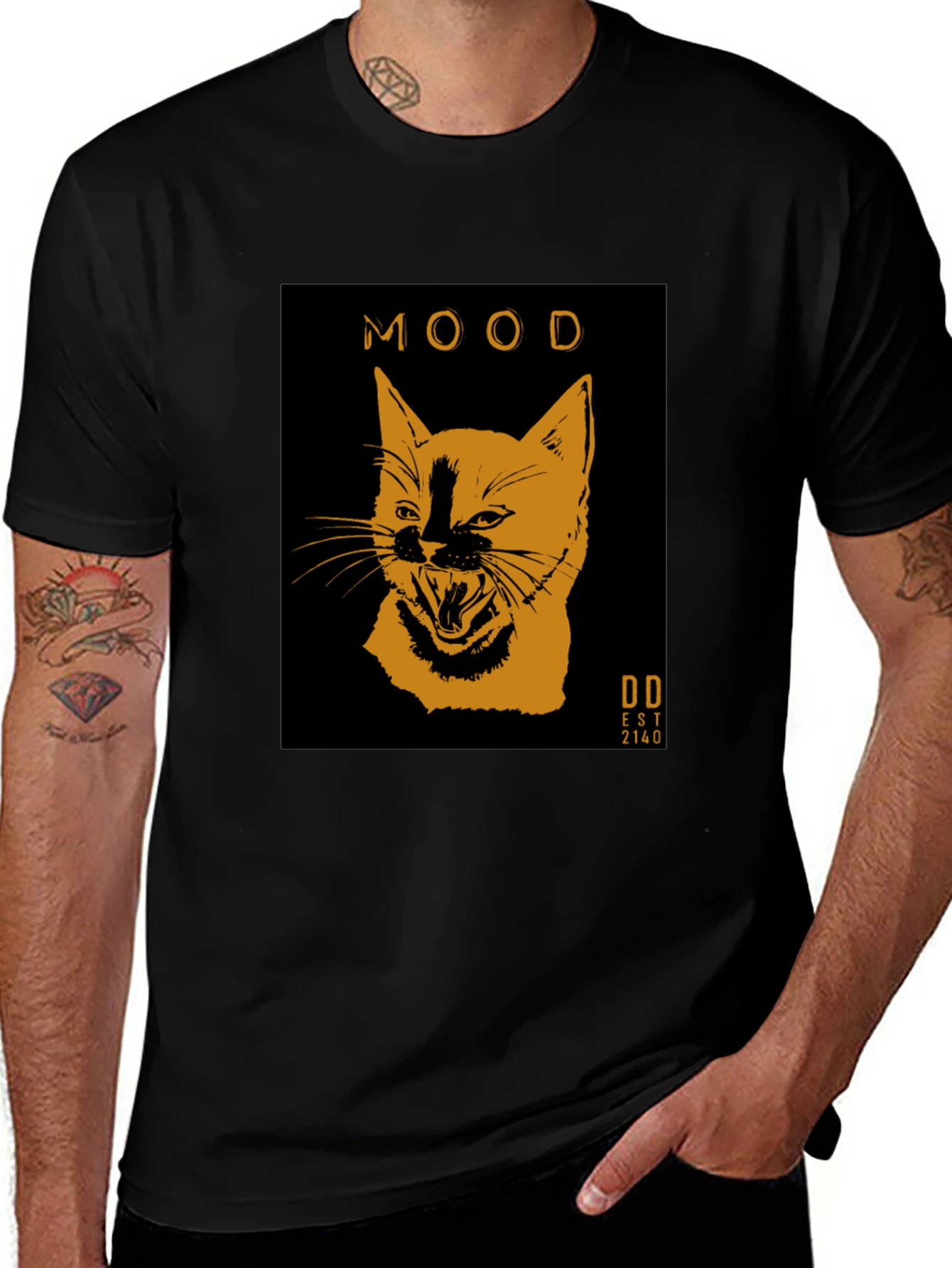 Variant 7 of Mood Cat Graphic Tee - Trendy Black Cotton T-Shirt