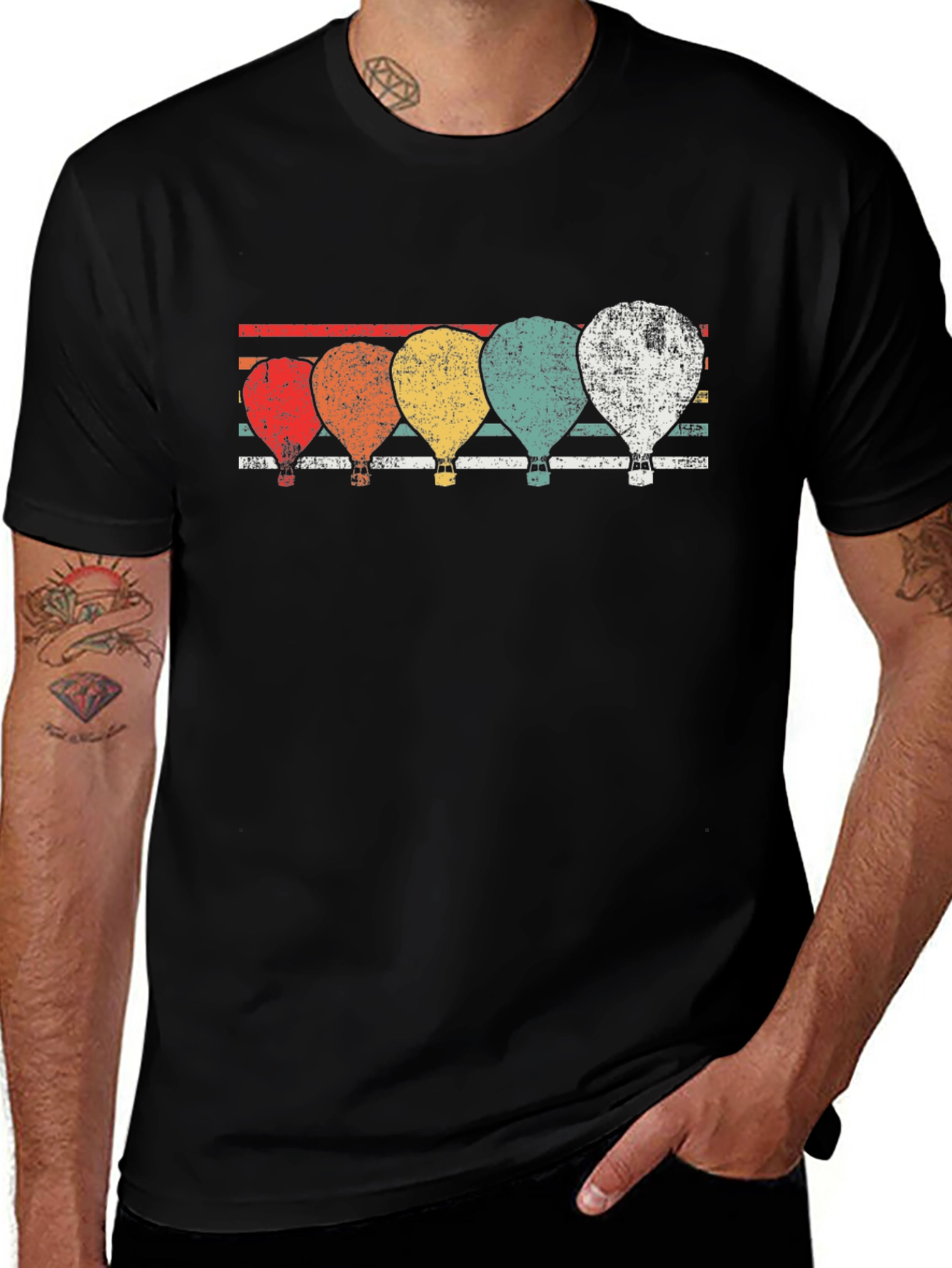 Variant 29 of Retro Hot Air Balloon Graphic Tee - Black
