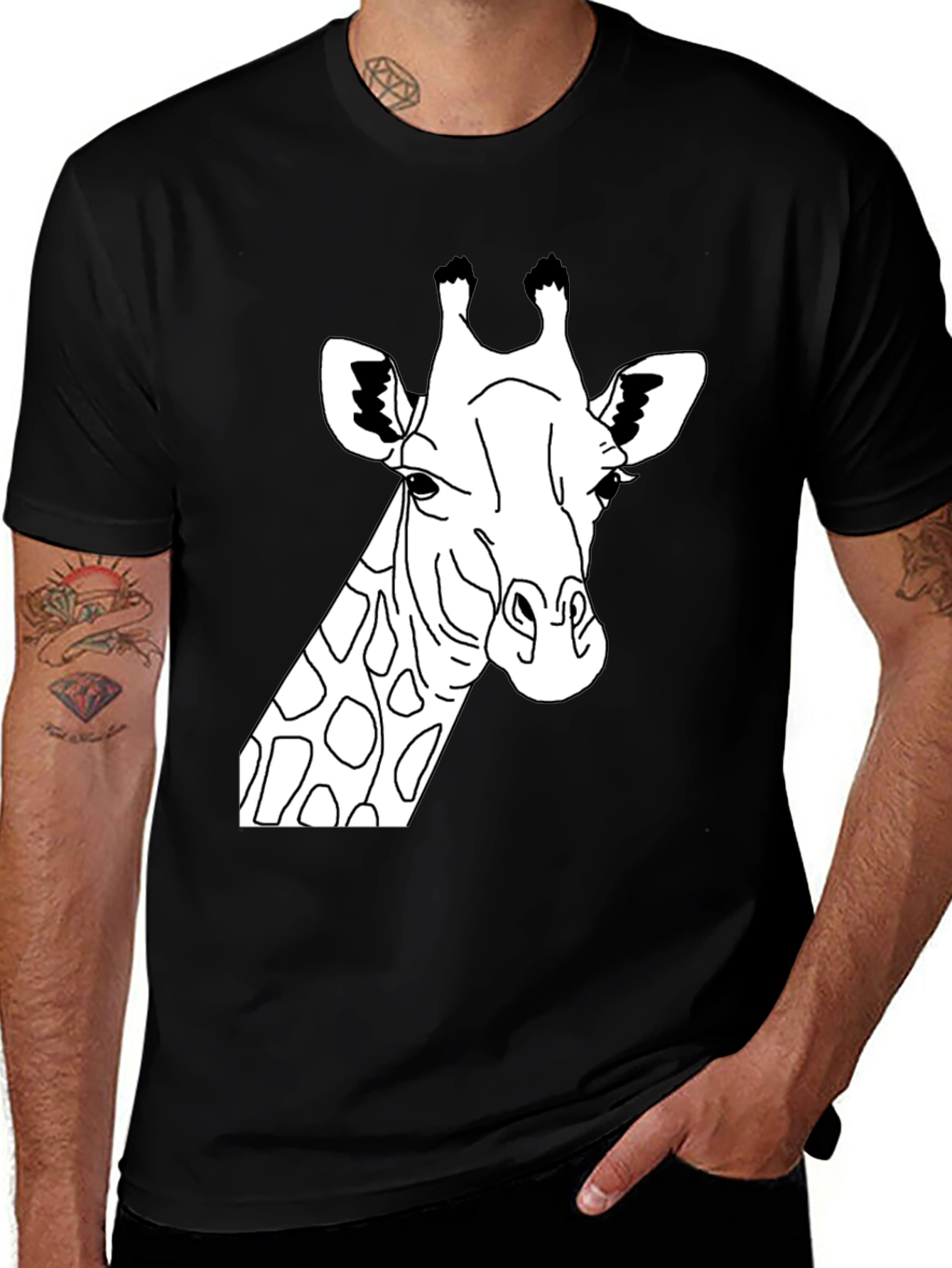 Variant 25 of Giraffe Graphic Tee - Men's Black Cotton T-Shirt