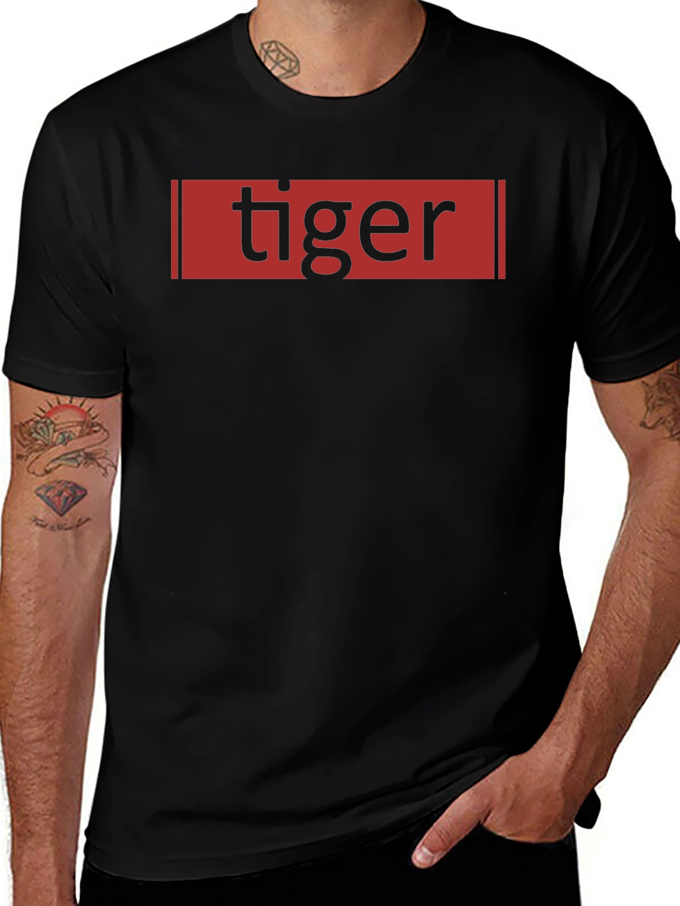 Variant 9 of Tiger Graphic Print Crew Neck Black T-Shirt