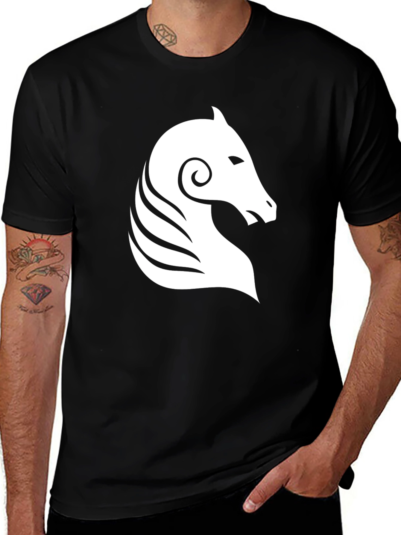 Variant 8 of Black T-Shirt with White Horse Head Graphic