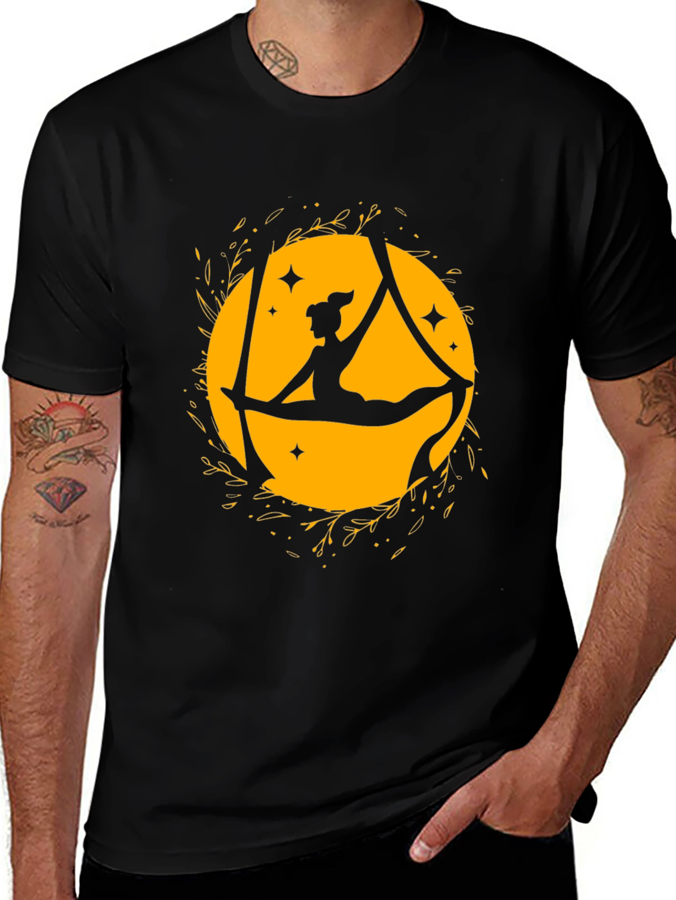 Aerial Dancer T-Shirt: Silhouette on Black Cotton