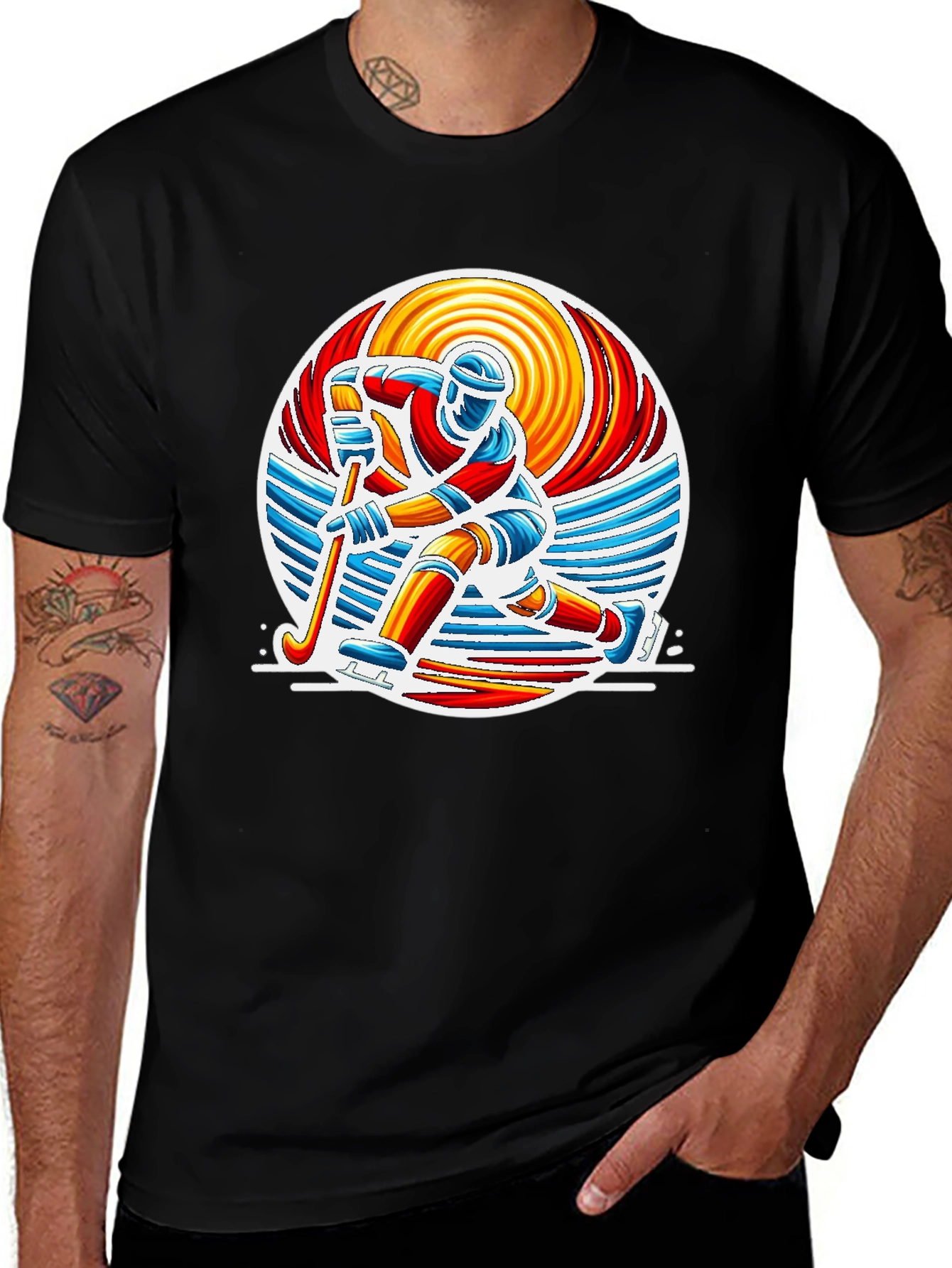Variant 10 of Hockey Player Graphic Tee - Retro Style