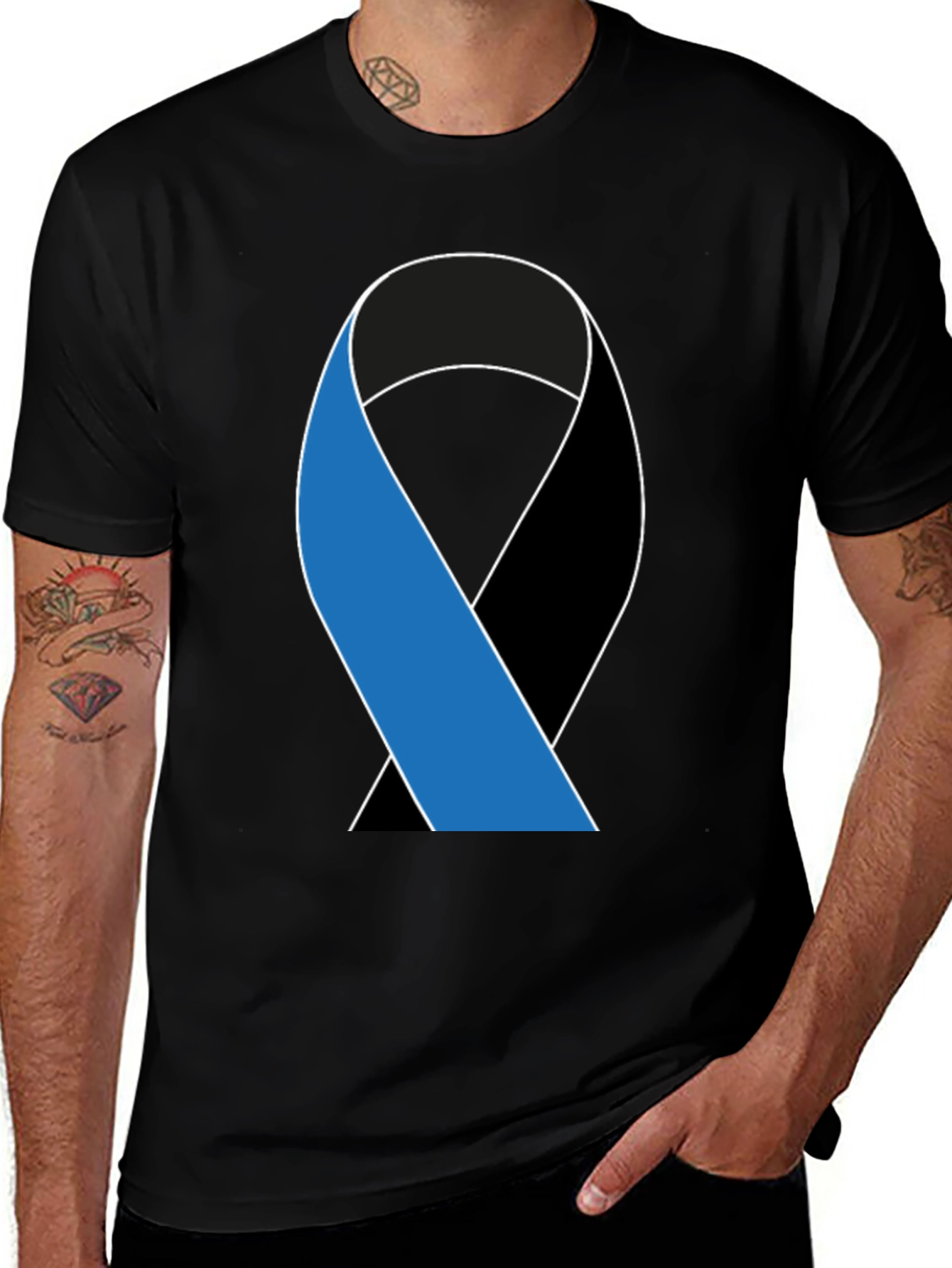 Variant 29 of Blue & Black Ribbon Graphic Tee - Support Awareness