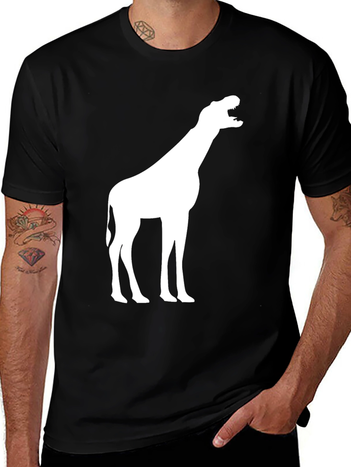 Variant 28 of Men's Black T-Shirt with Giraffe Design
