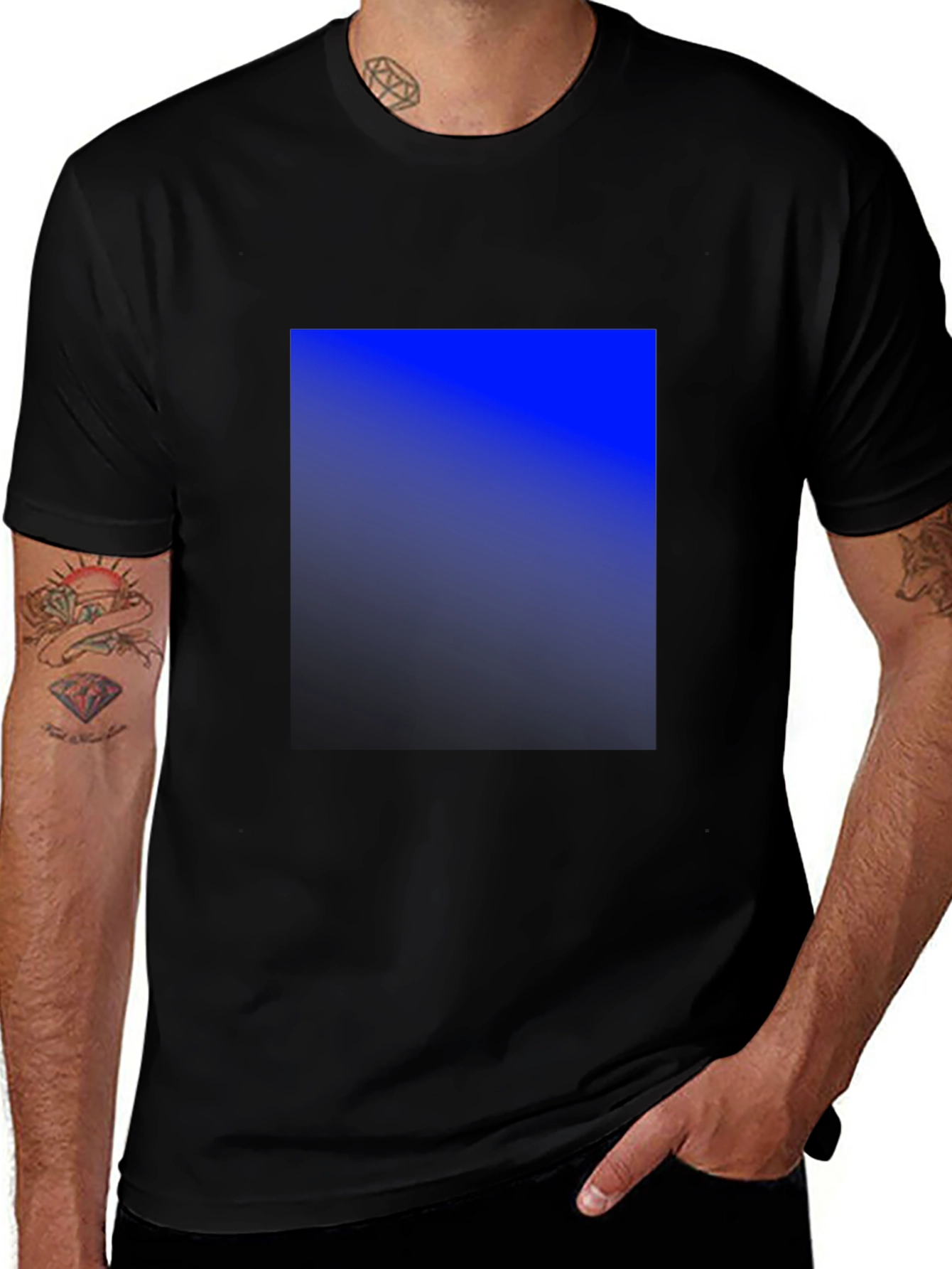 Variant 29 of Men's Black Crewneck T-Shirt with Blue Gradient Design