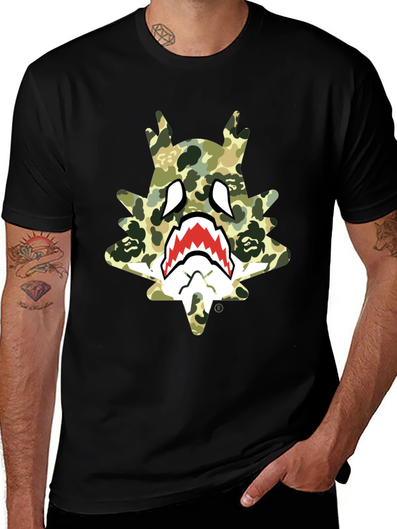 Variant 7 of BAPE Inspired Camo Shark Tee - Black