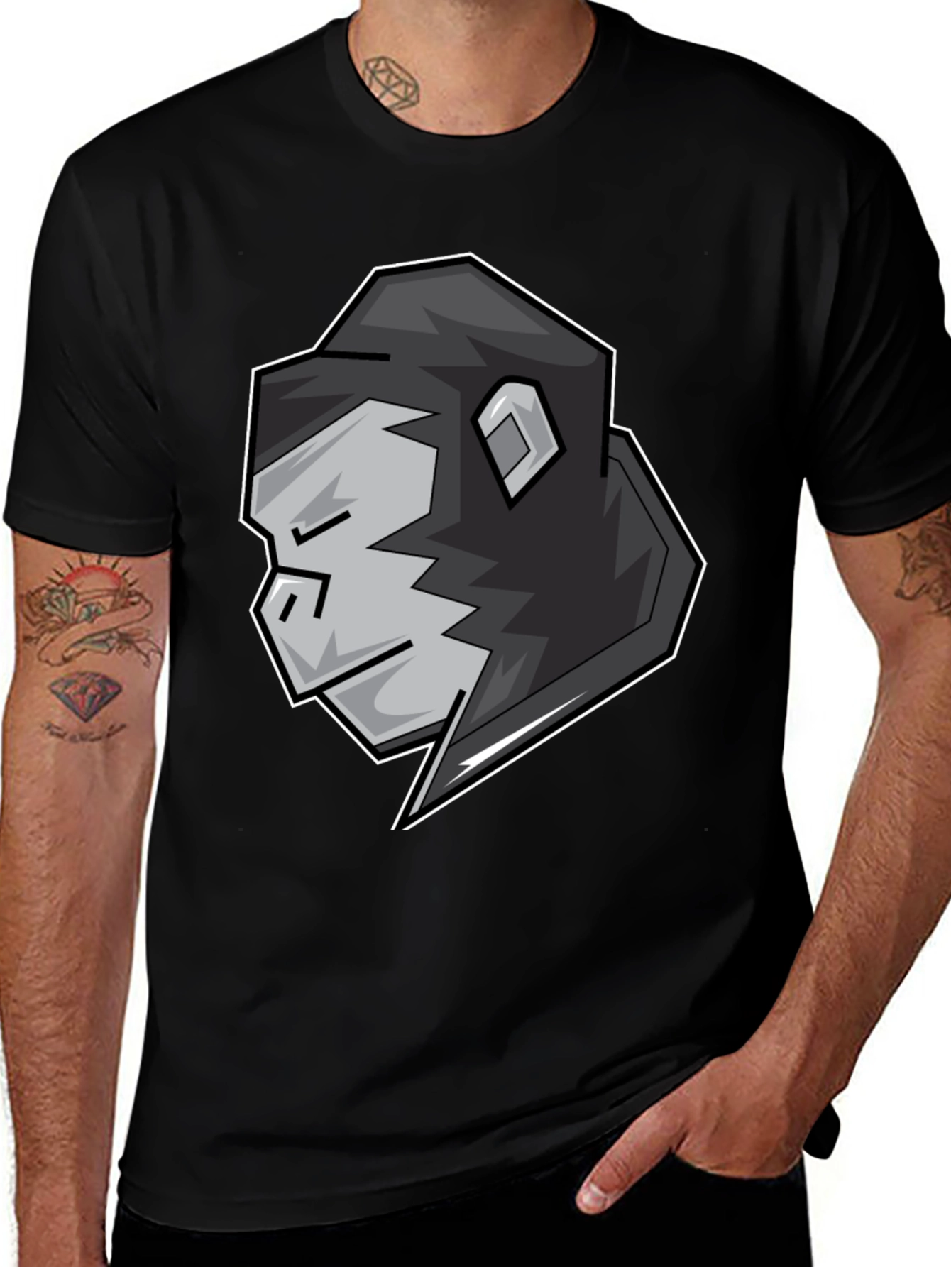 Variant 6 of Cool Gorilla Head Graphic Black T-Shirt