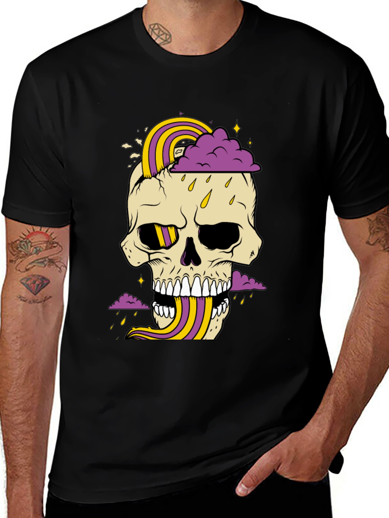 Variant 7 of Skull Rainbow Graphic Tee - Men's Black Cotton T-Shirt