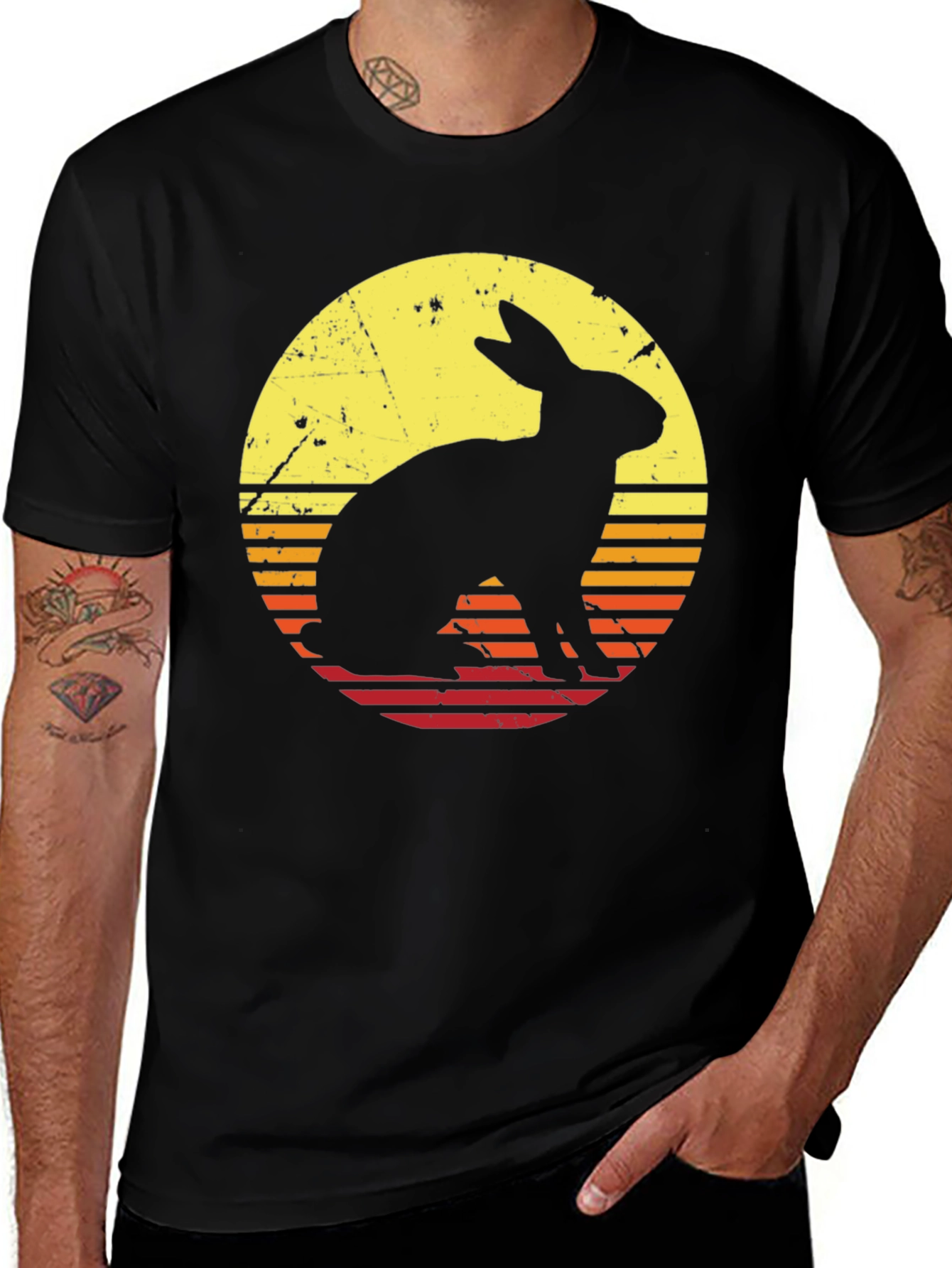 Variant 22 of Retro Rabbit Sunset T-Shirt - Vintage Style Cotton Tee