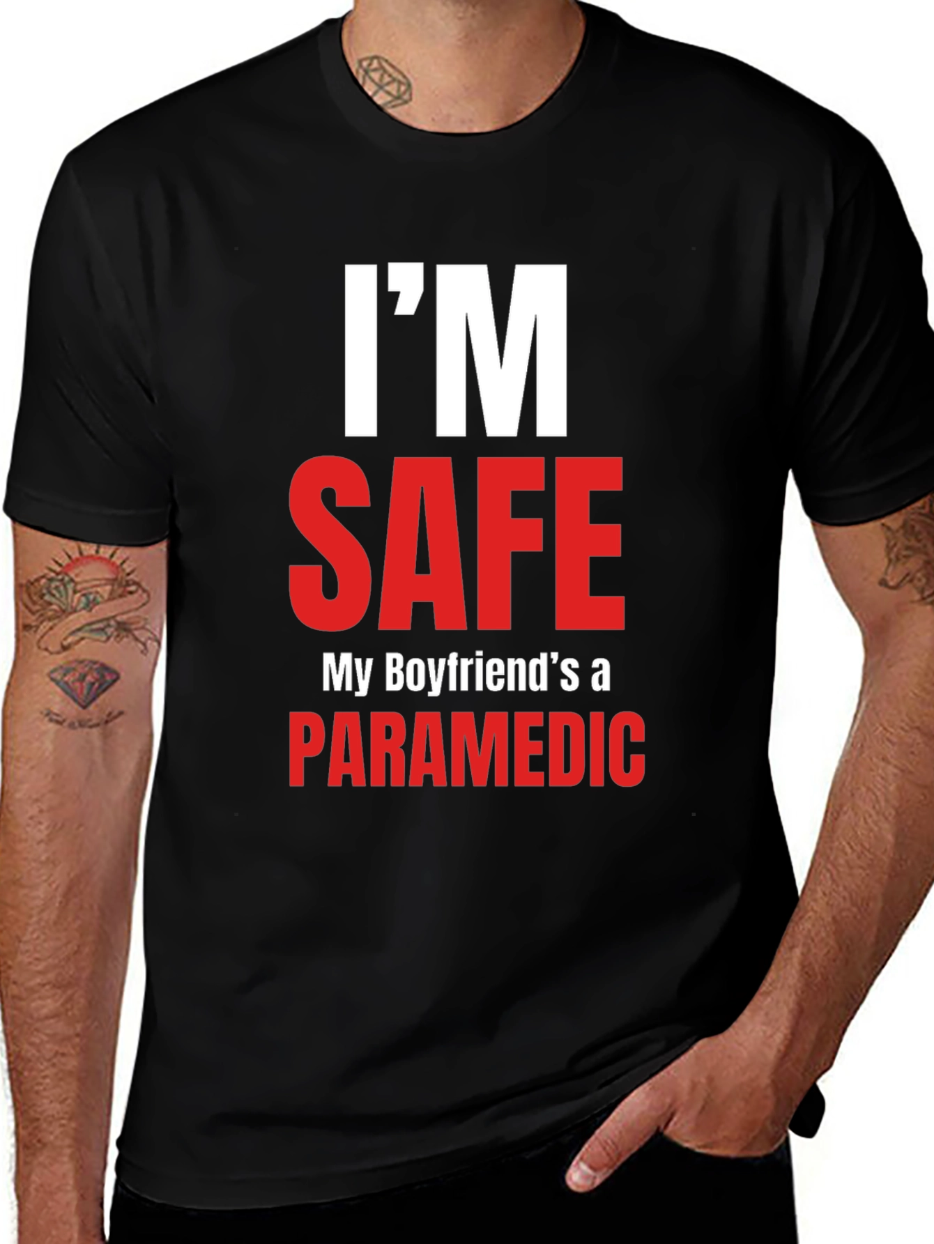 Variant 5 of I'm Safe Boyfriend Paramedic Black T-Shirt