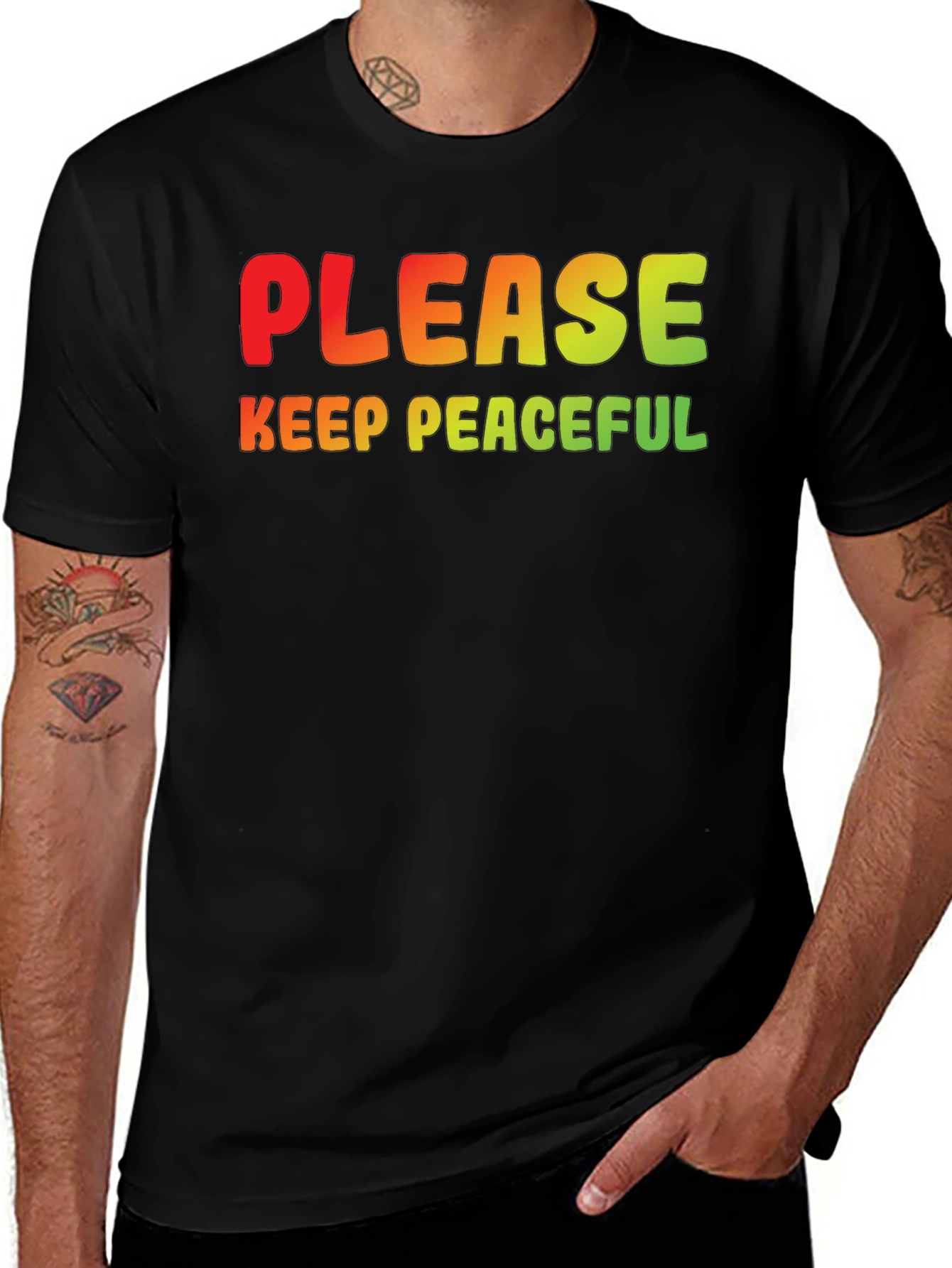 Variant 23 of Peaceful Statement Tee - Black Crew Neck