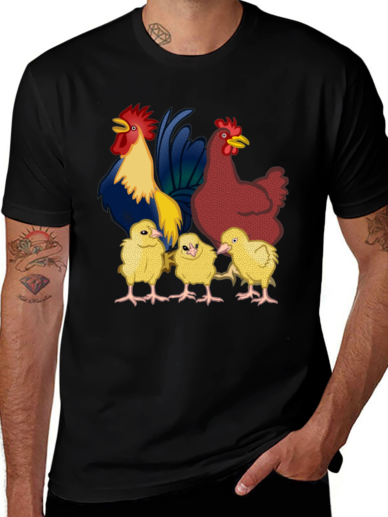 Variant 2 of Chicken Family Graphic Tee - Rooster, Hen, Chicks