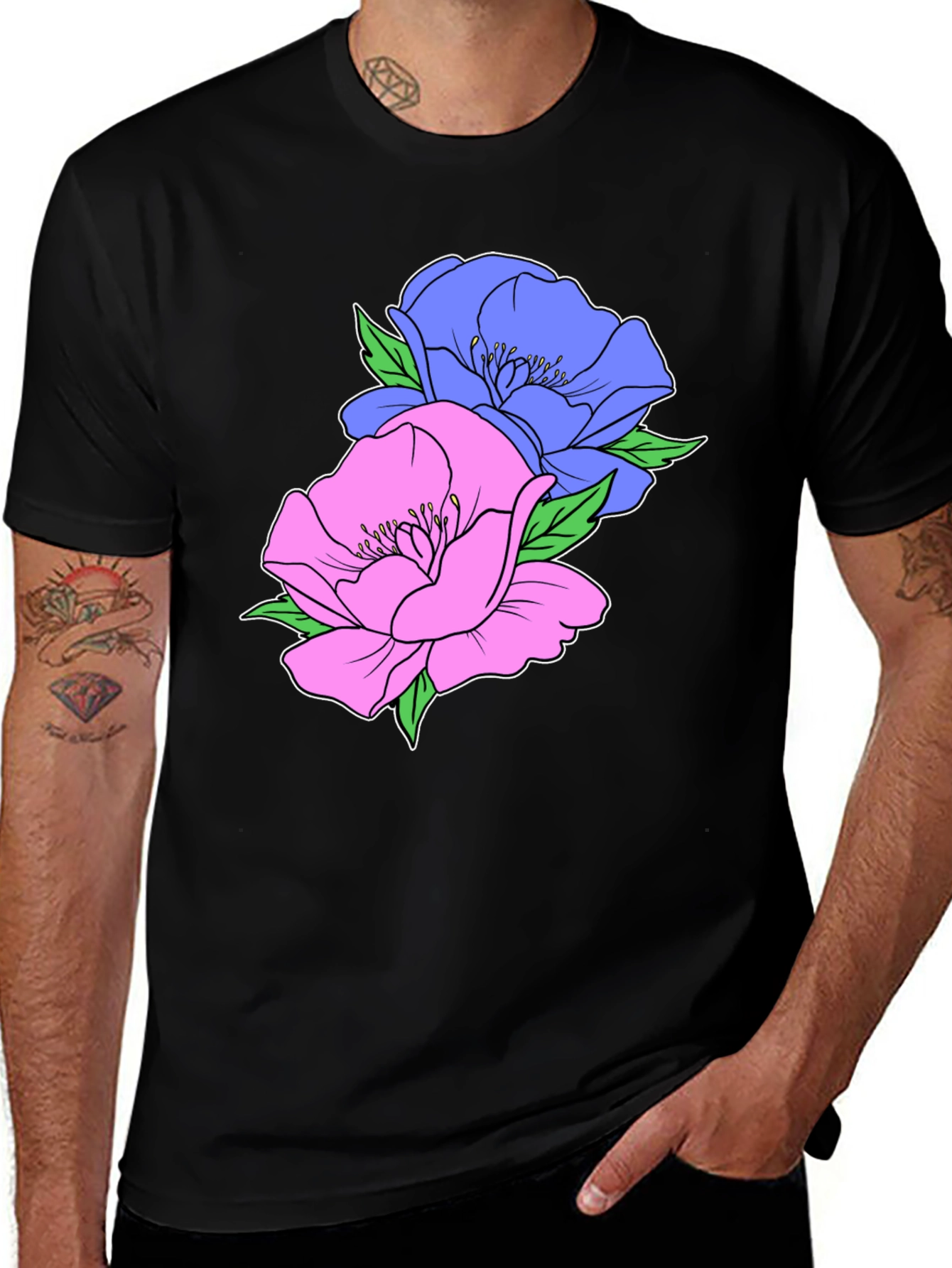 Variant 23 of Floral Graphic T-Shirt - Men's Black Cotton Tee