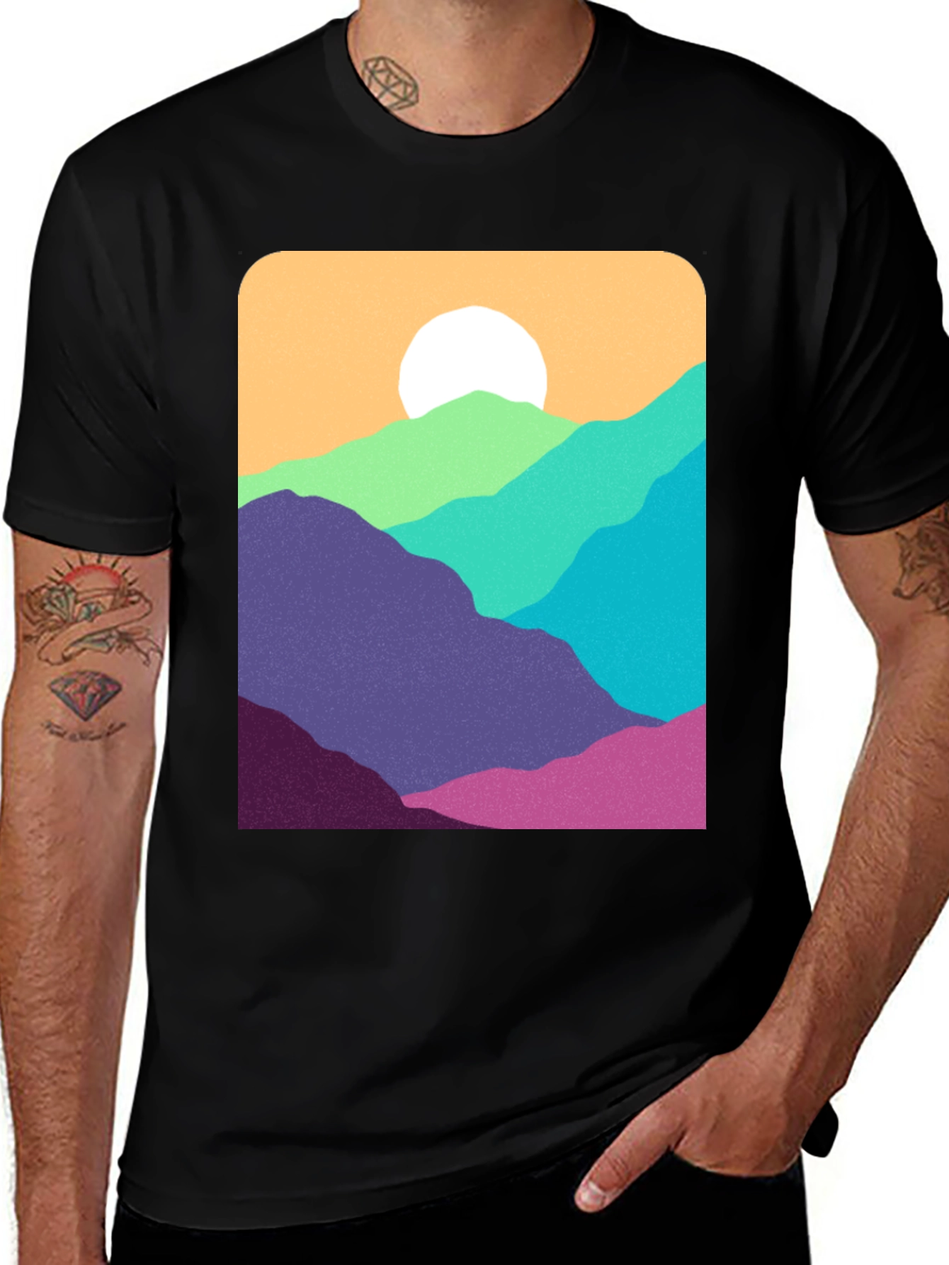 Variant 17 of Retro Mountainscape Graphic Tee - Black