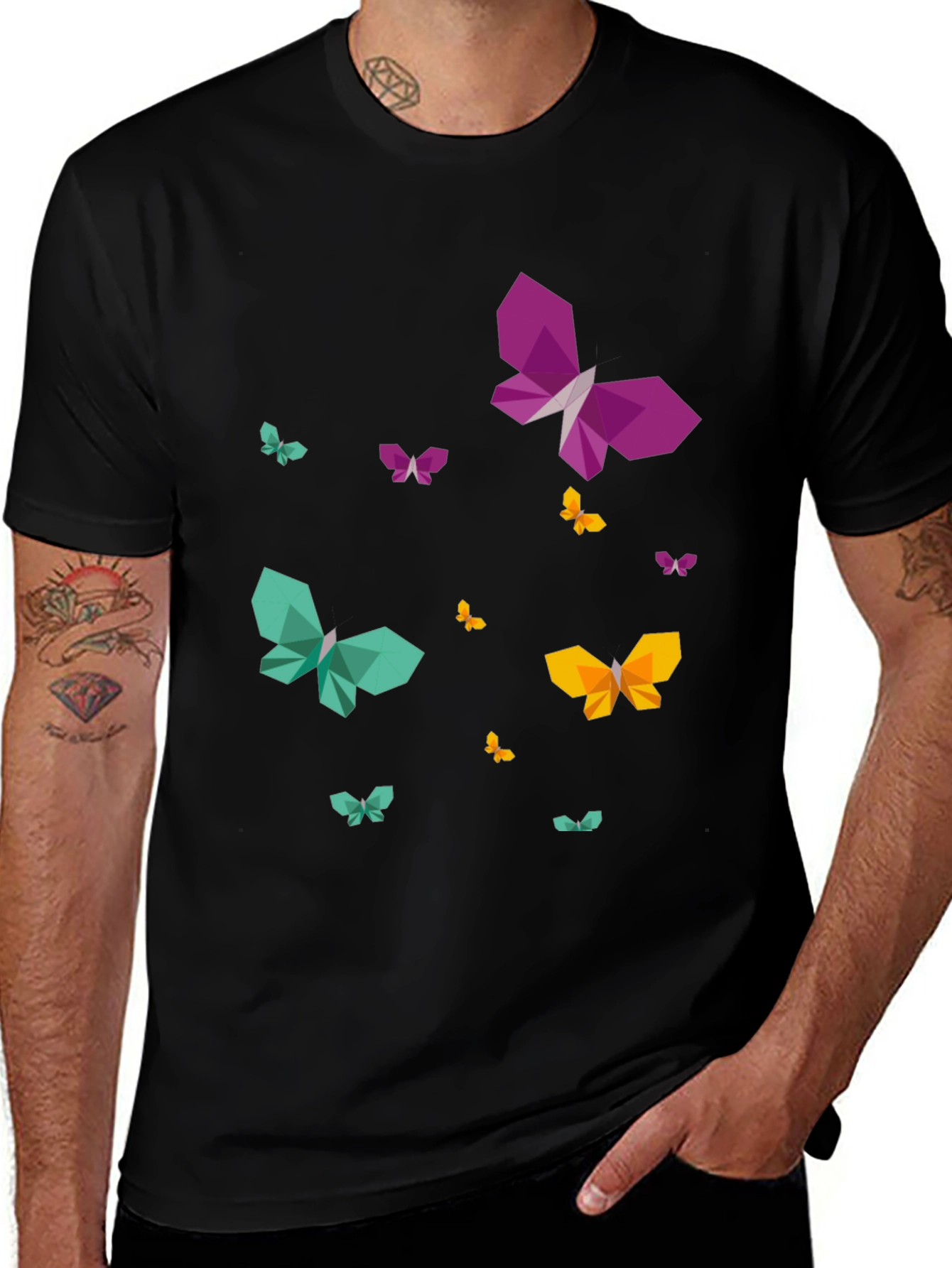 Variant 17 of Geometric Butterfly Print Men's Black T-Shirt