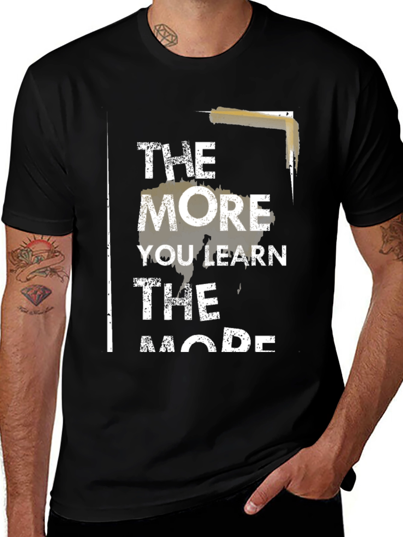 Variant 21 of The More You Learn Men's Black Graphic Tee