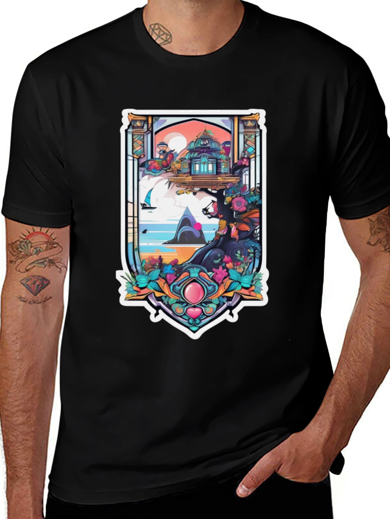 Variant 19 of Fantasy Island Graphic Tee - Black Cotton Blend Shirt