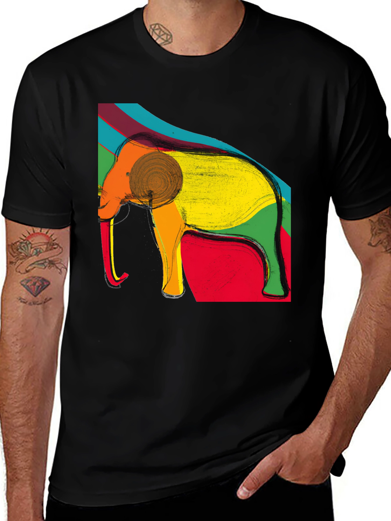 Variant 9 of Elephant Art Print Black T-Shirt