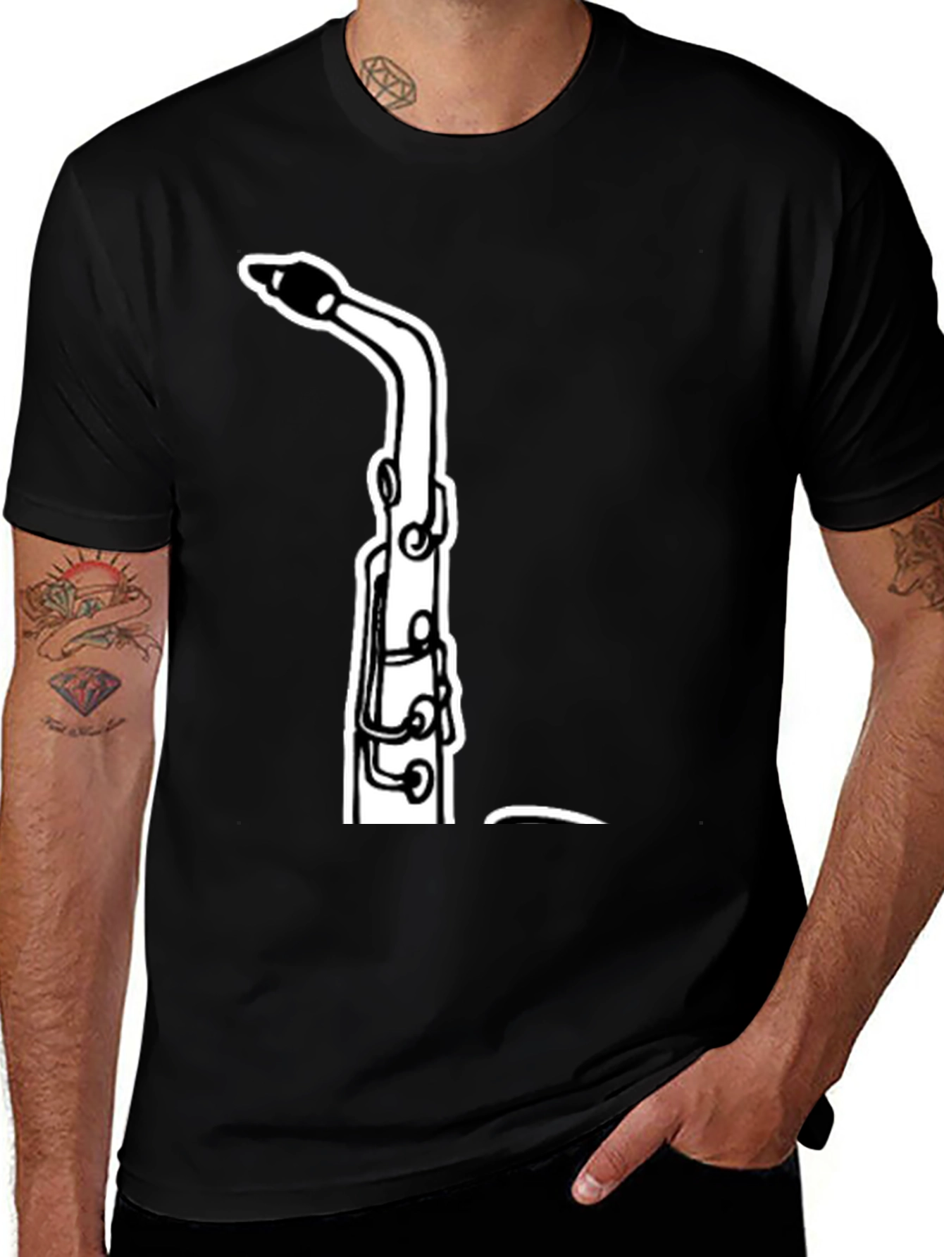 Variant 17 of Saxophone Graphic Tee - Black Cotton