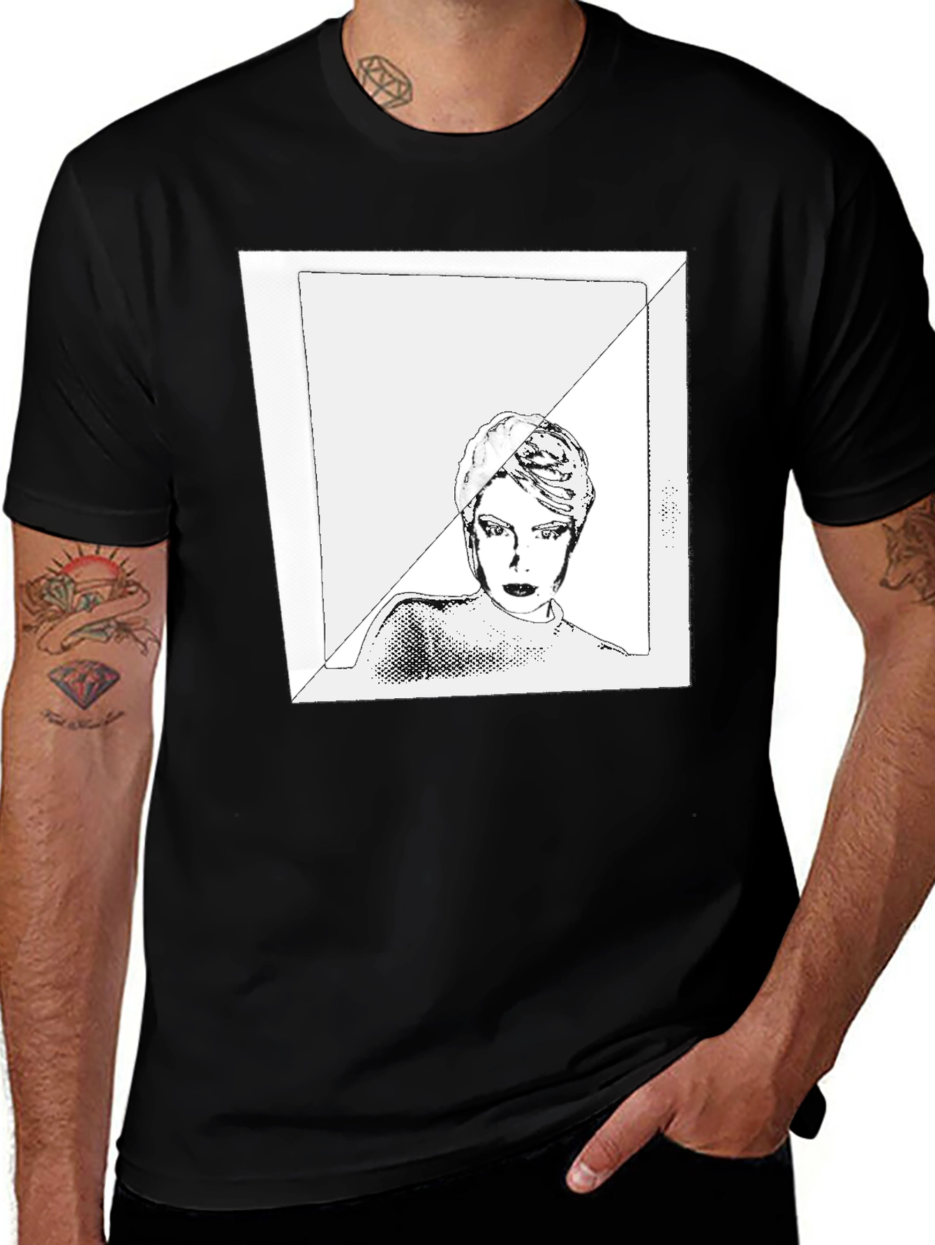 Variant 16 of Black Graphic Tee with Edgy Portrait Design