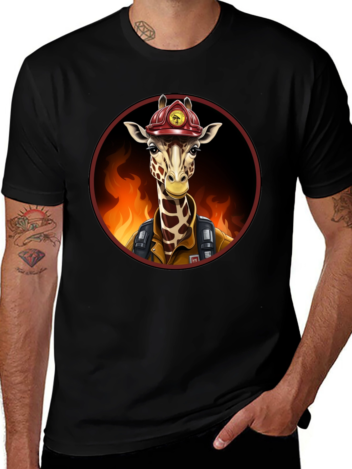 Black Giraffe Firefighter Graphic Tee main image