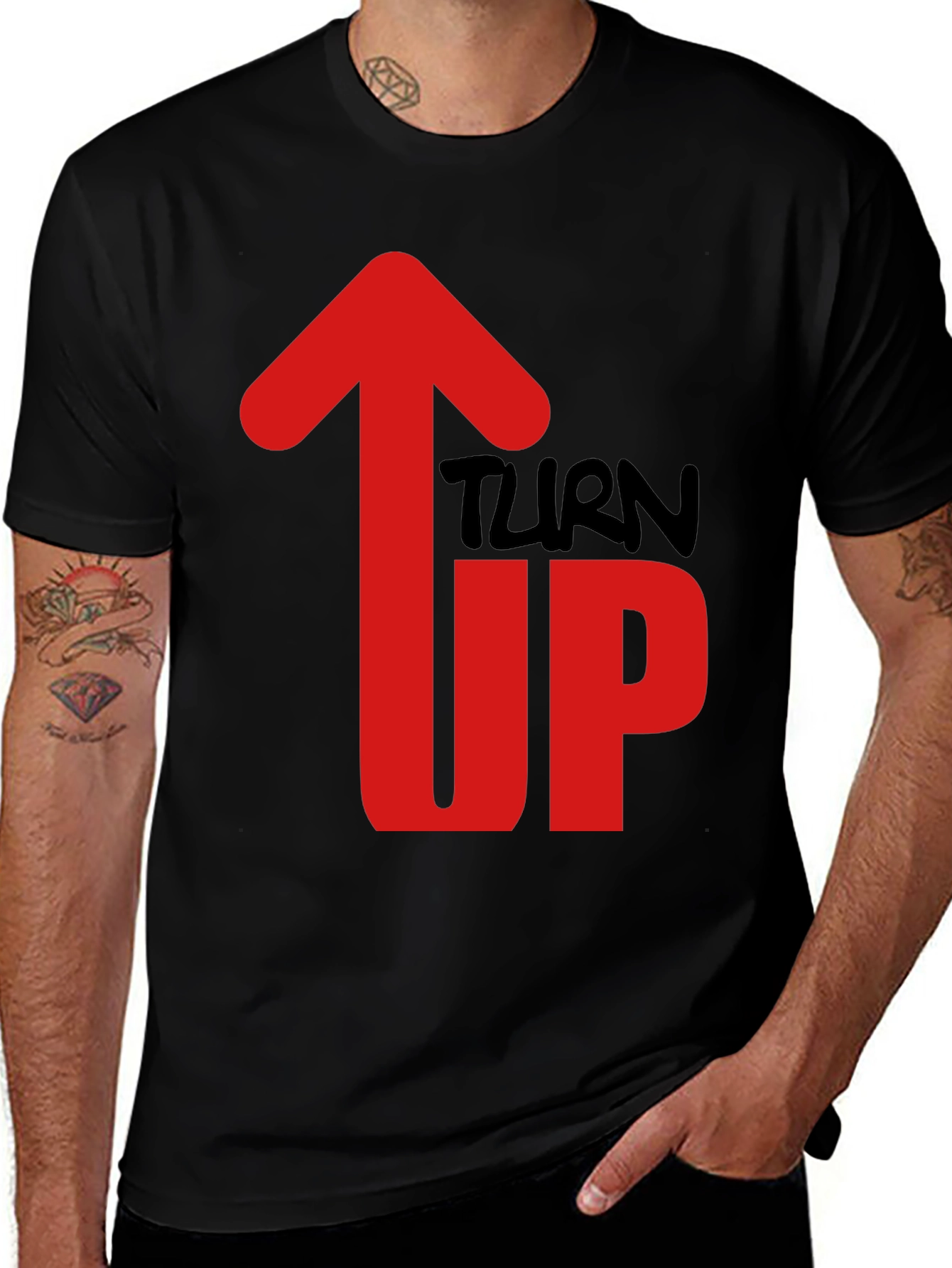 Variant 23 of Turn Up Graphic Tee - Men's Black Cotton T-Shirt