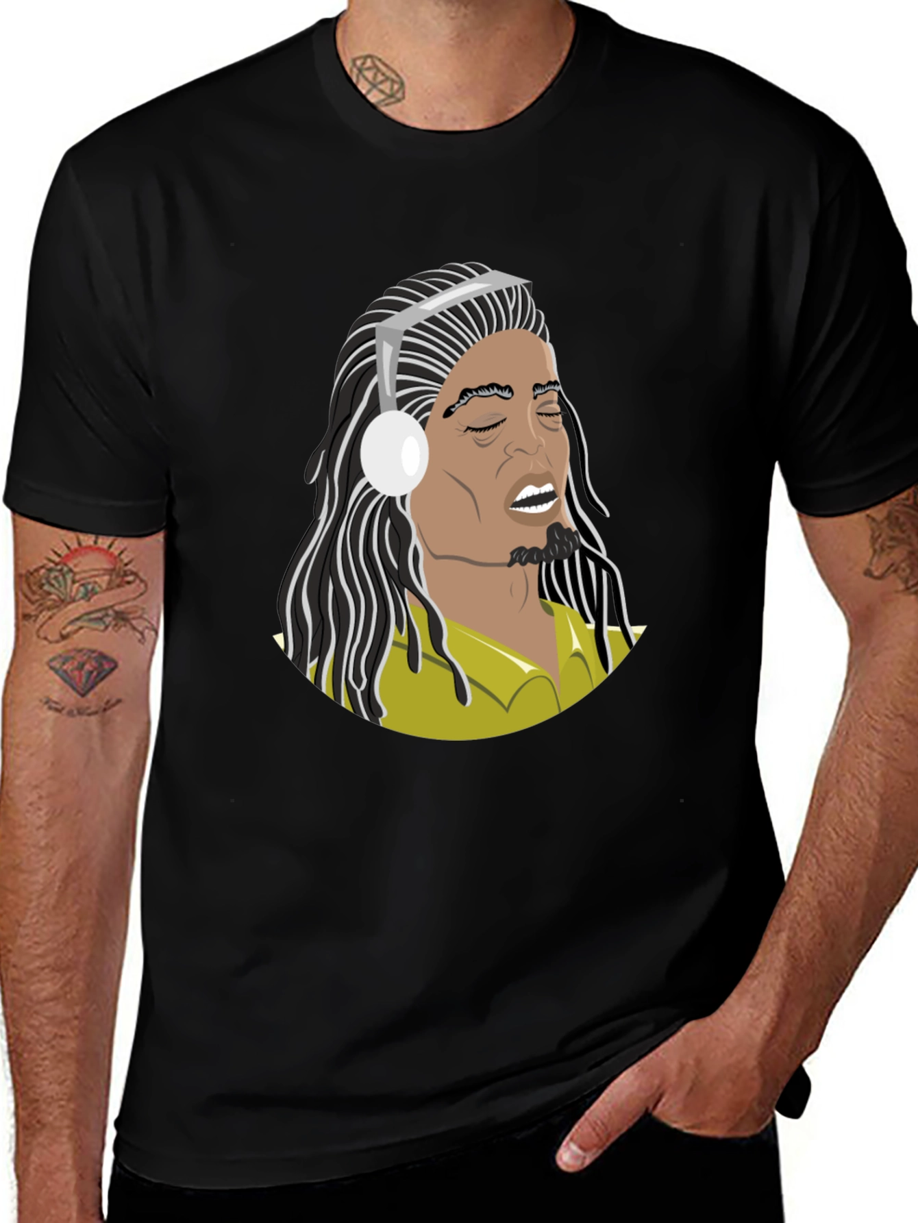 Variant 23 of Music Lover T-Shirt: Cartoon Bob Marley Style Graphic Tee