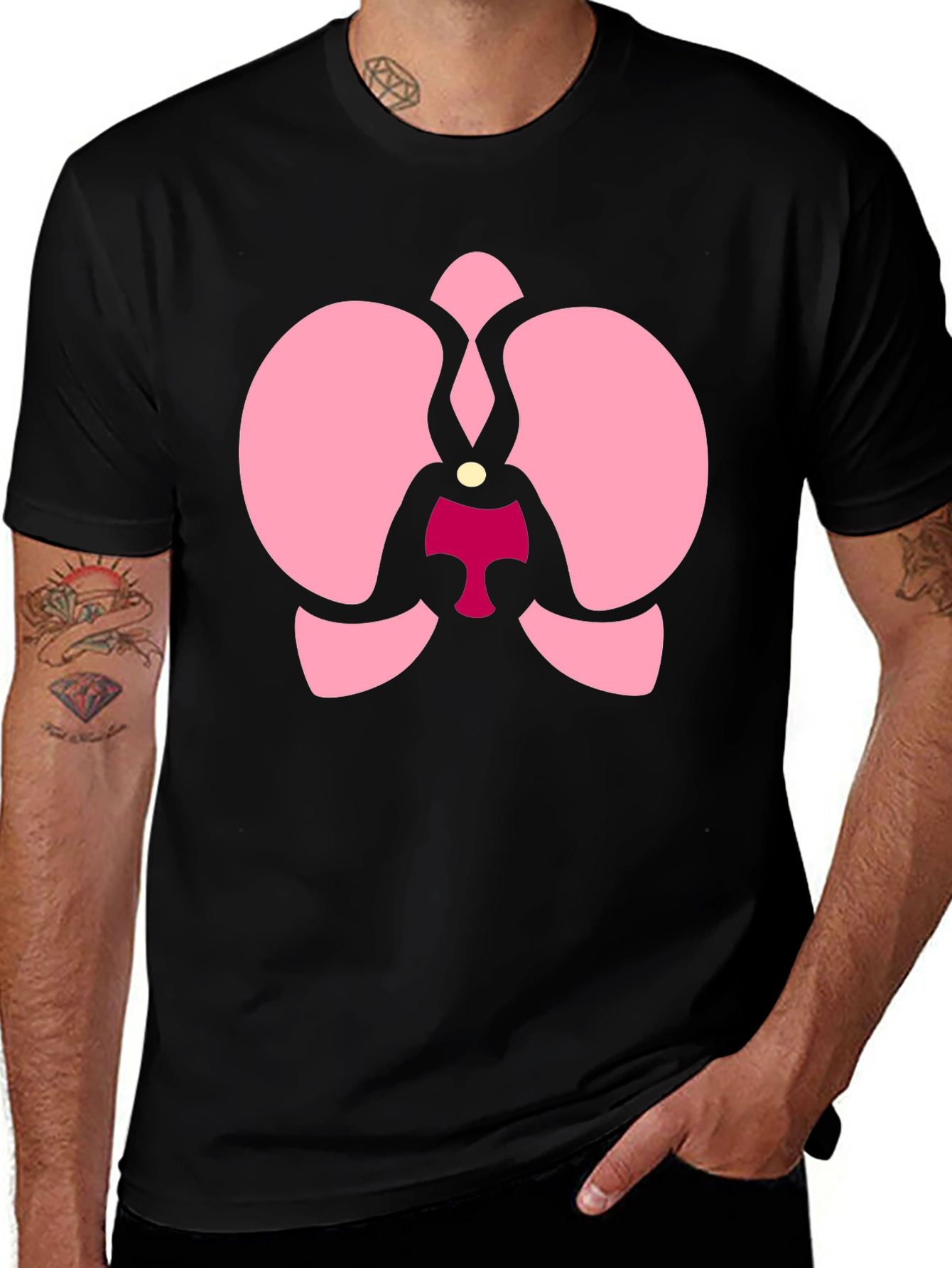 Variant 4 of Pink Orchid Graphic Black T-Shirt