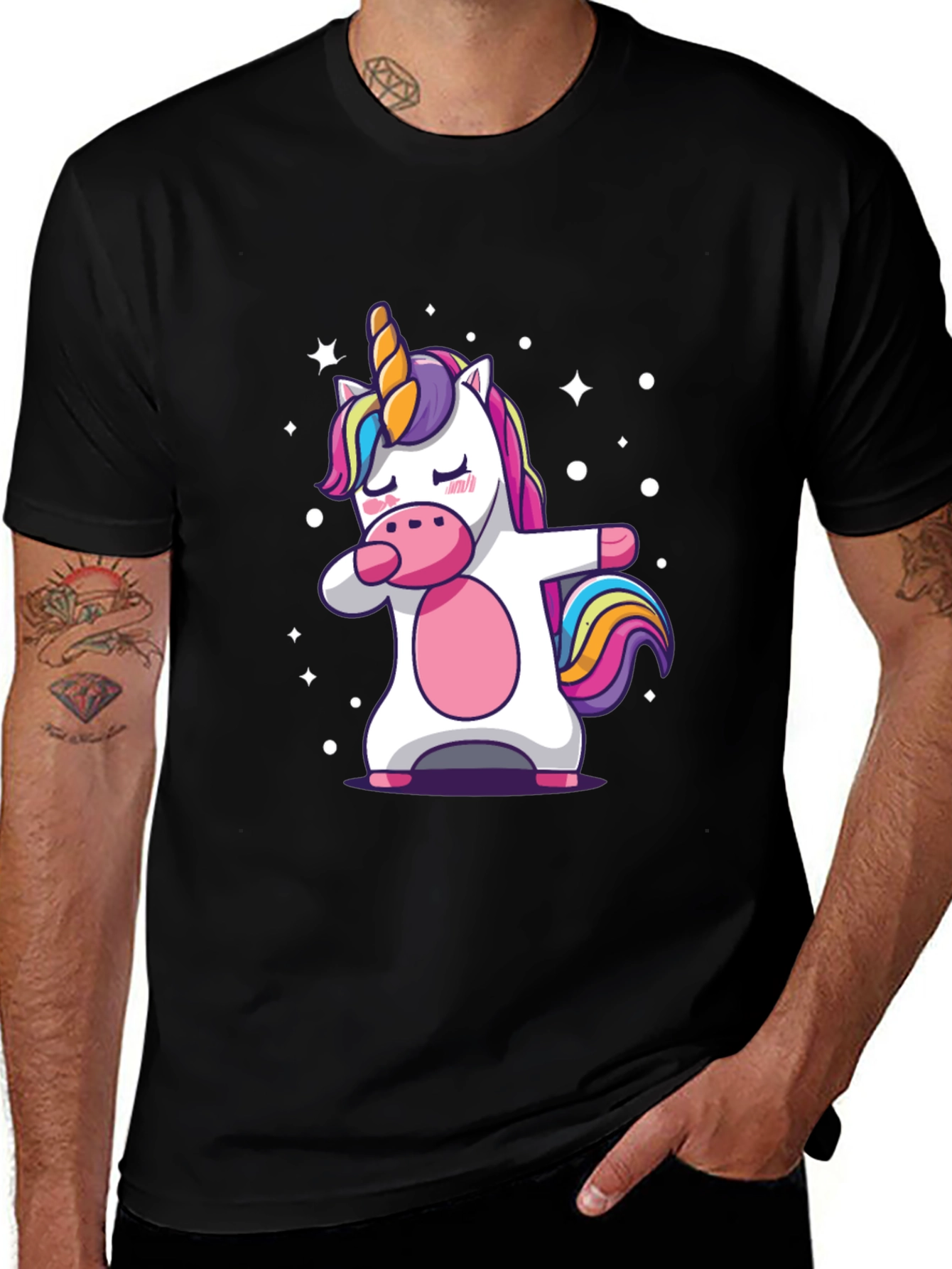 Variant 4 of Dabbing Unicorn Graphic Tee - Black Cotton T-Shirt