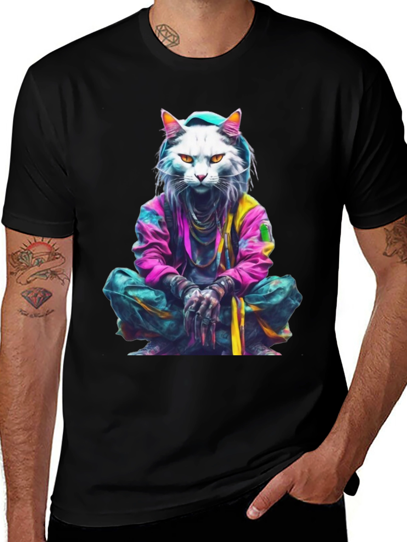 Variant 7 of Cool Cat Graphic Tee - Black T-Shirt