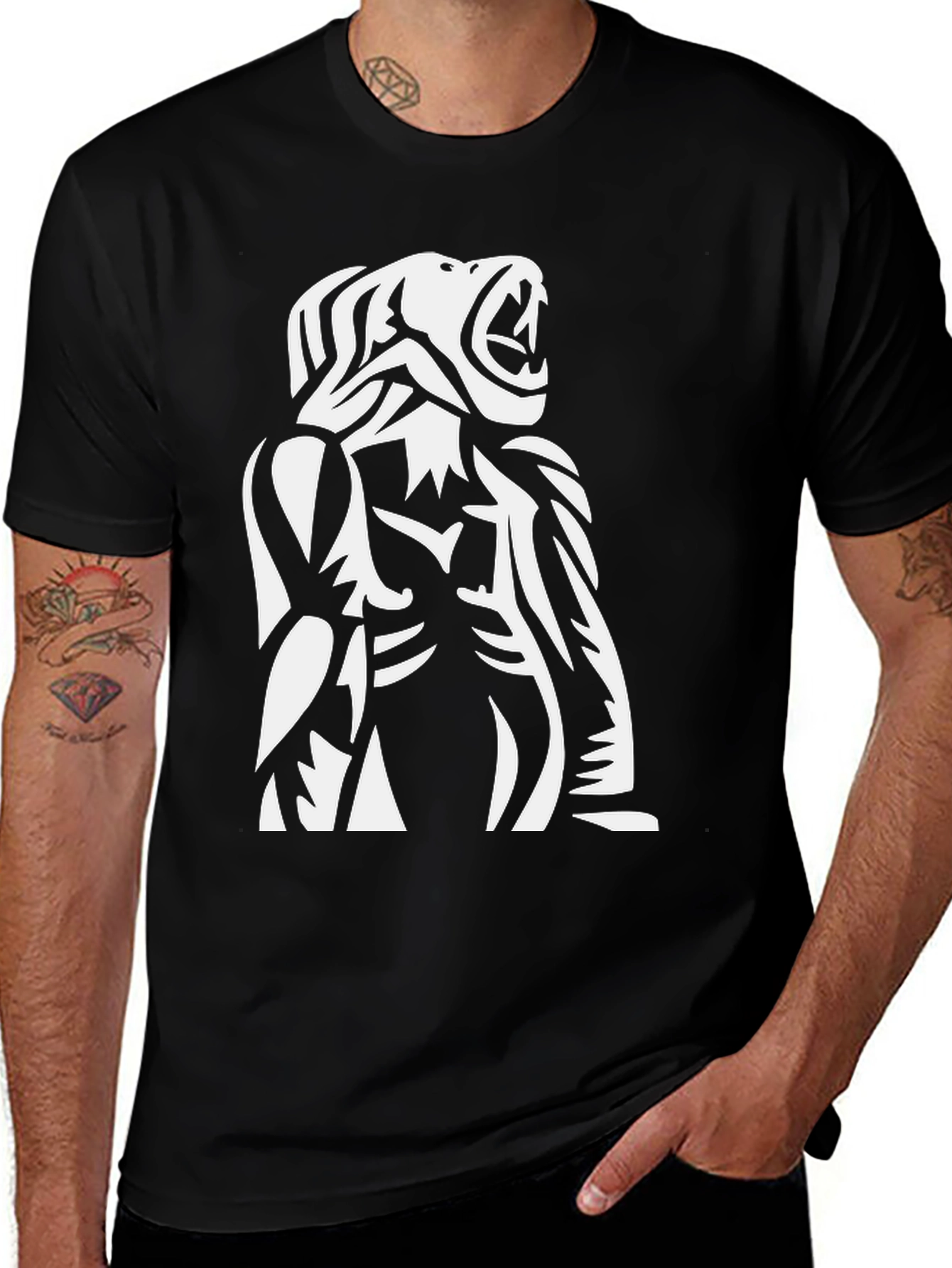 Variant 25 of Tribal Gorilla Graphic Print Black T-Shirt