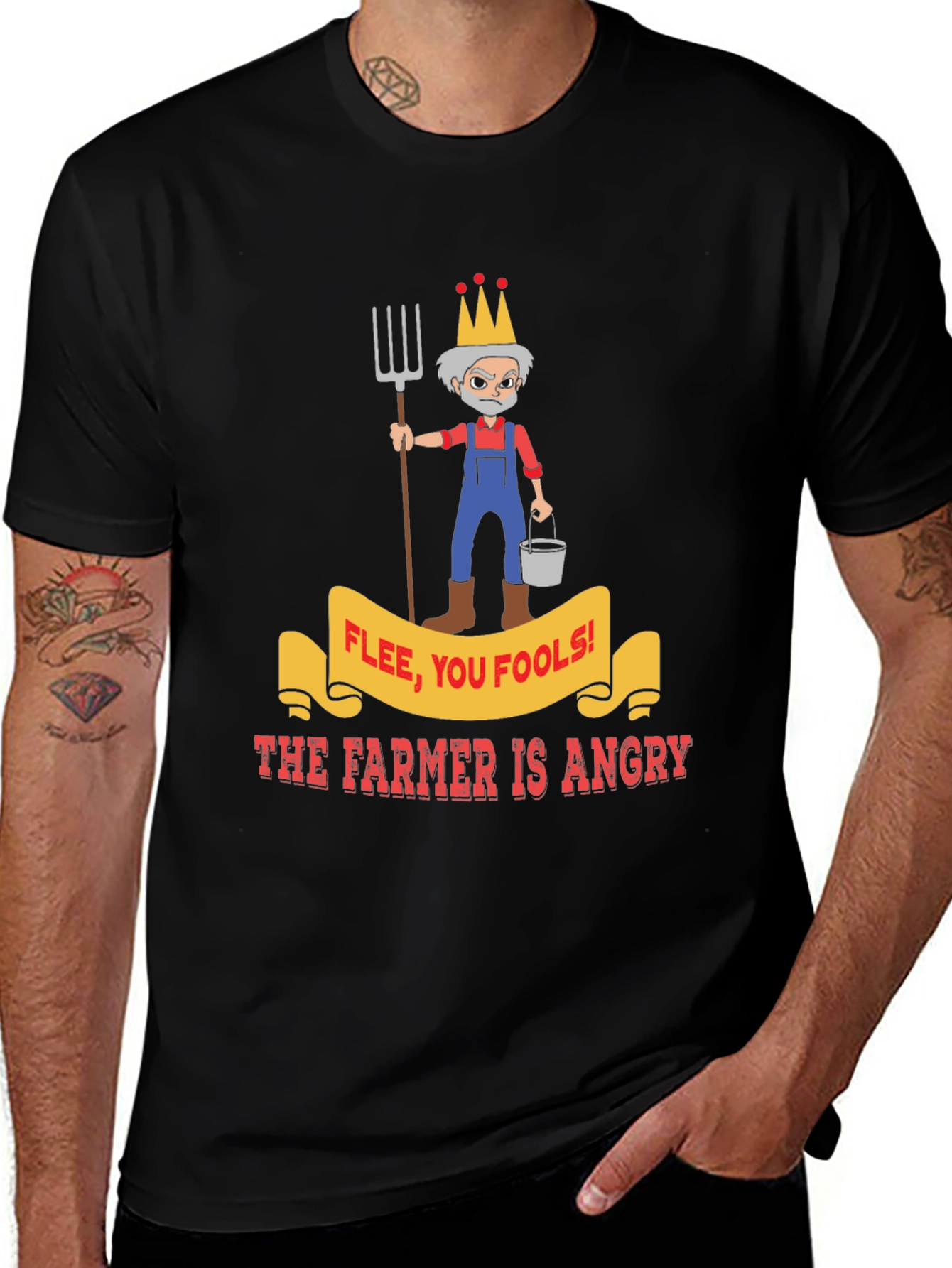 Variant 26 of Angry Farmer Graphic Tee - Flee You Fools!