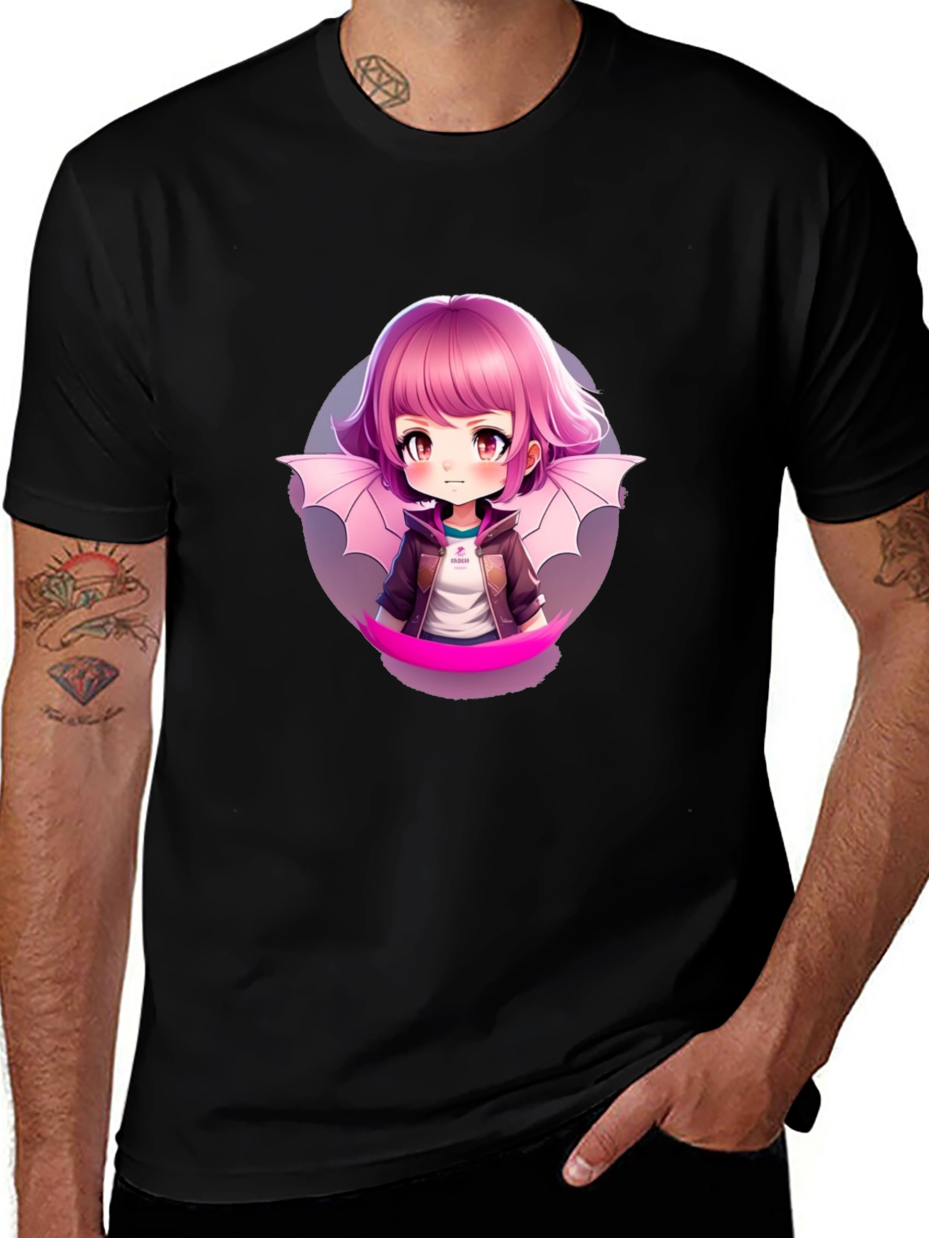 Variant 18 of Anime Bat Wing Girl T-Shirt - Black