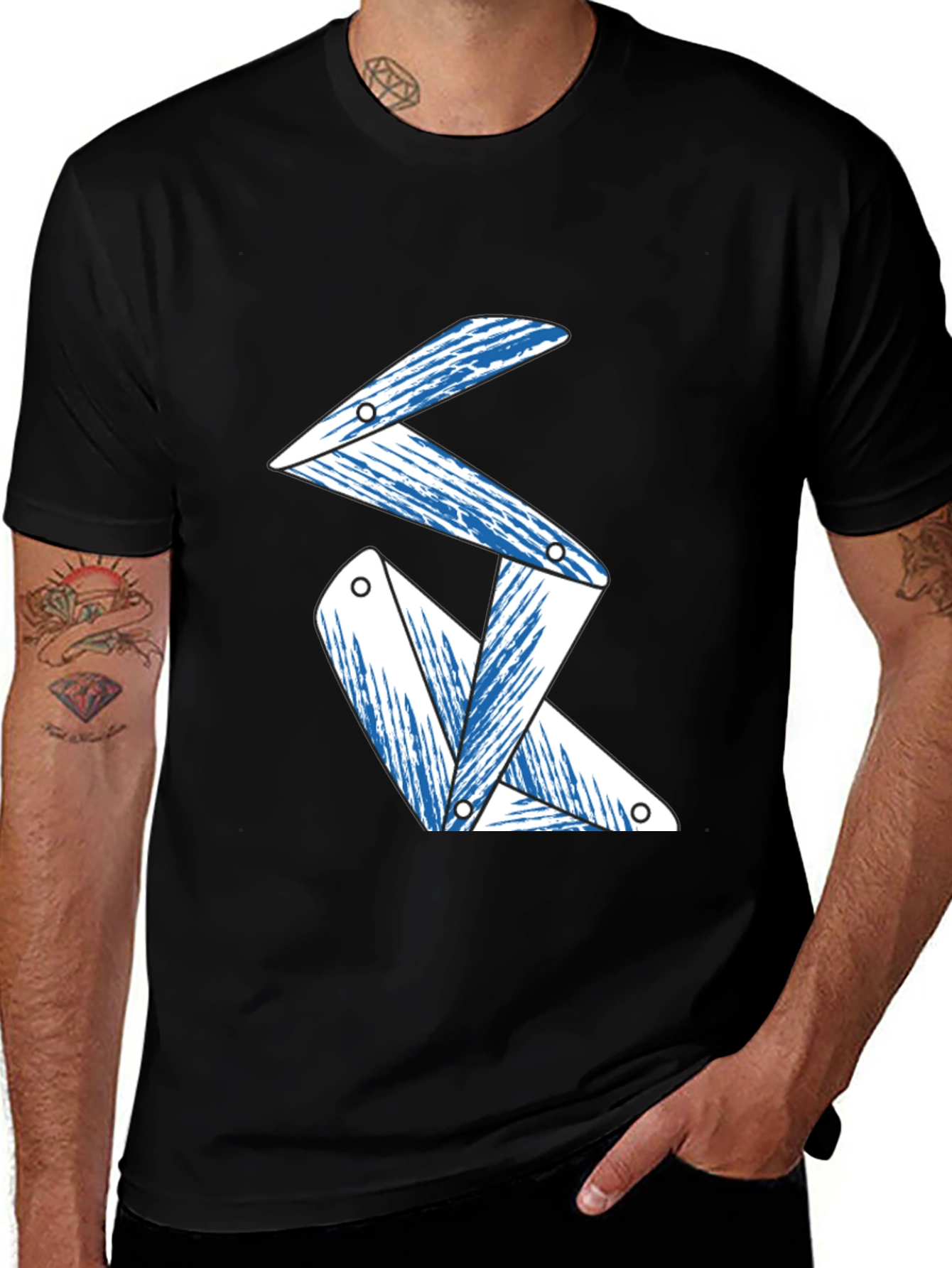 Variant 8 of Geometric Blue and White Graphic Tee