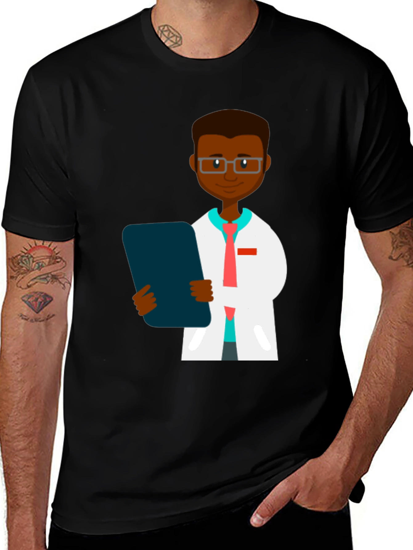 Variant 7 of Doctor Cartoon Graphic T-Shirt - Black