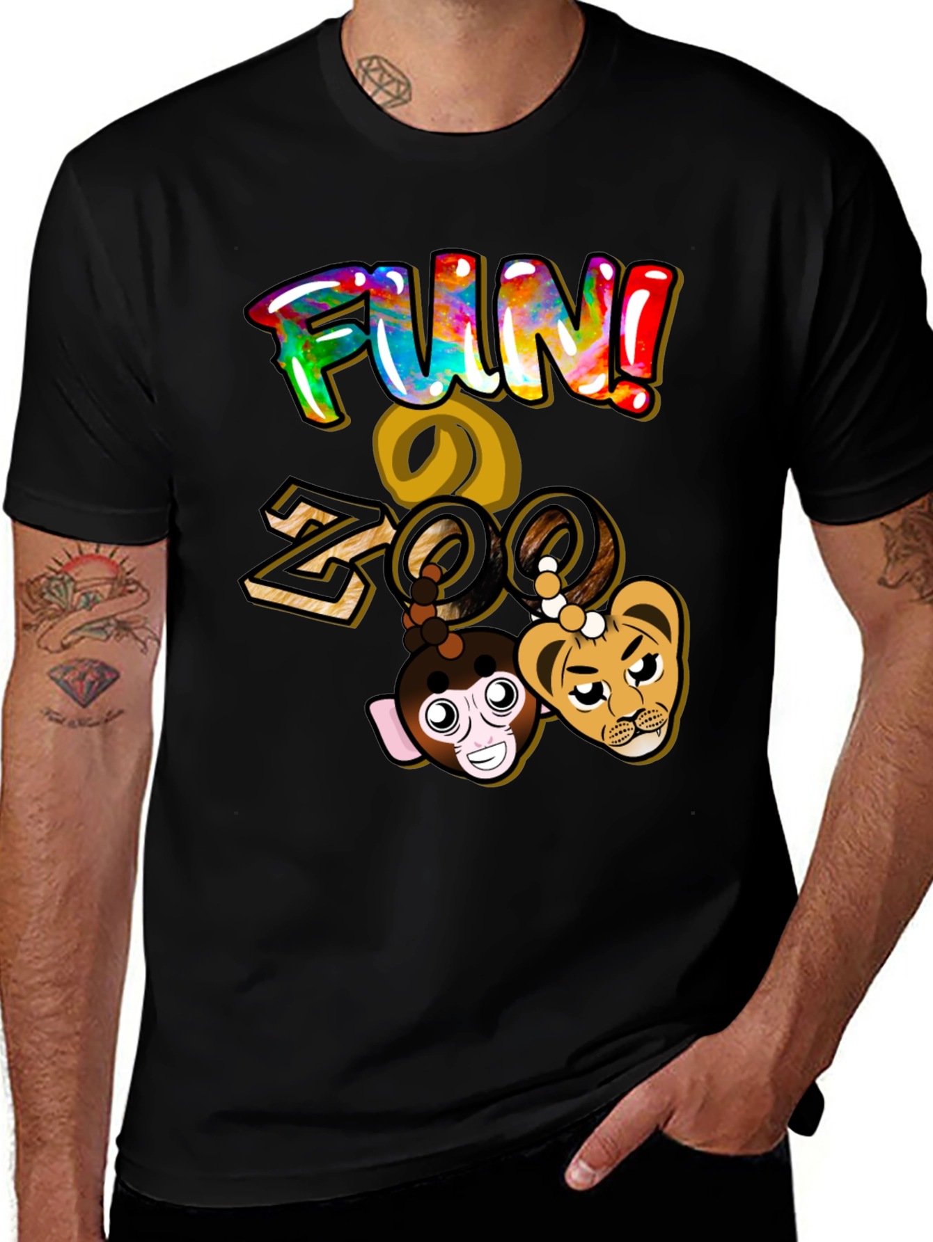 Variant 21 of Fun Zoo Graphic T-Shirt - Black Cotton Tee