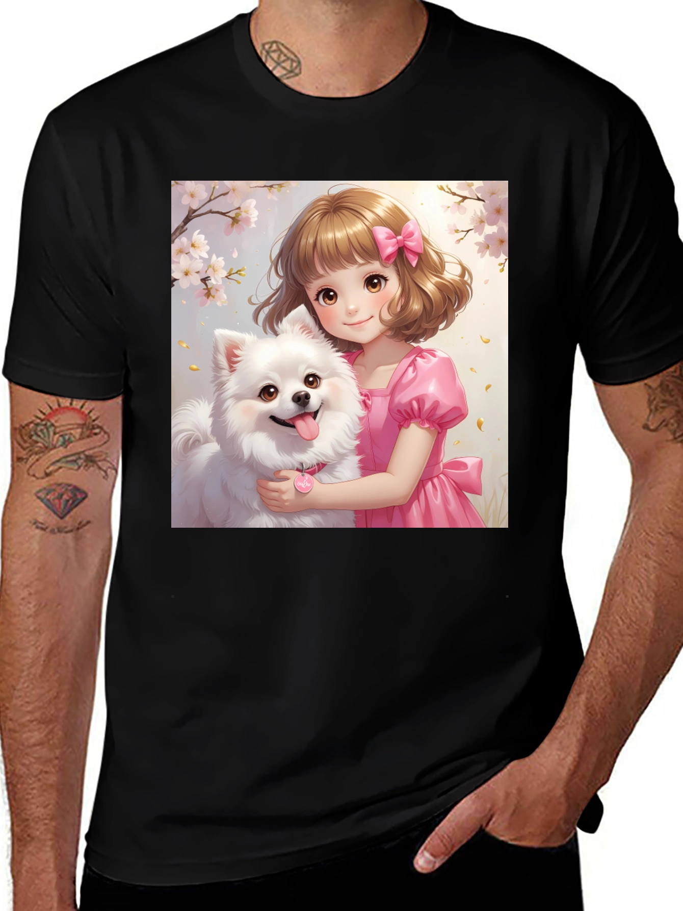 Variant 10 of Cute Girl and Puppy Graphic Tee - Black