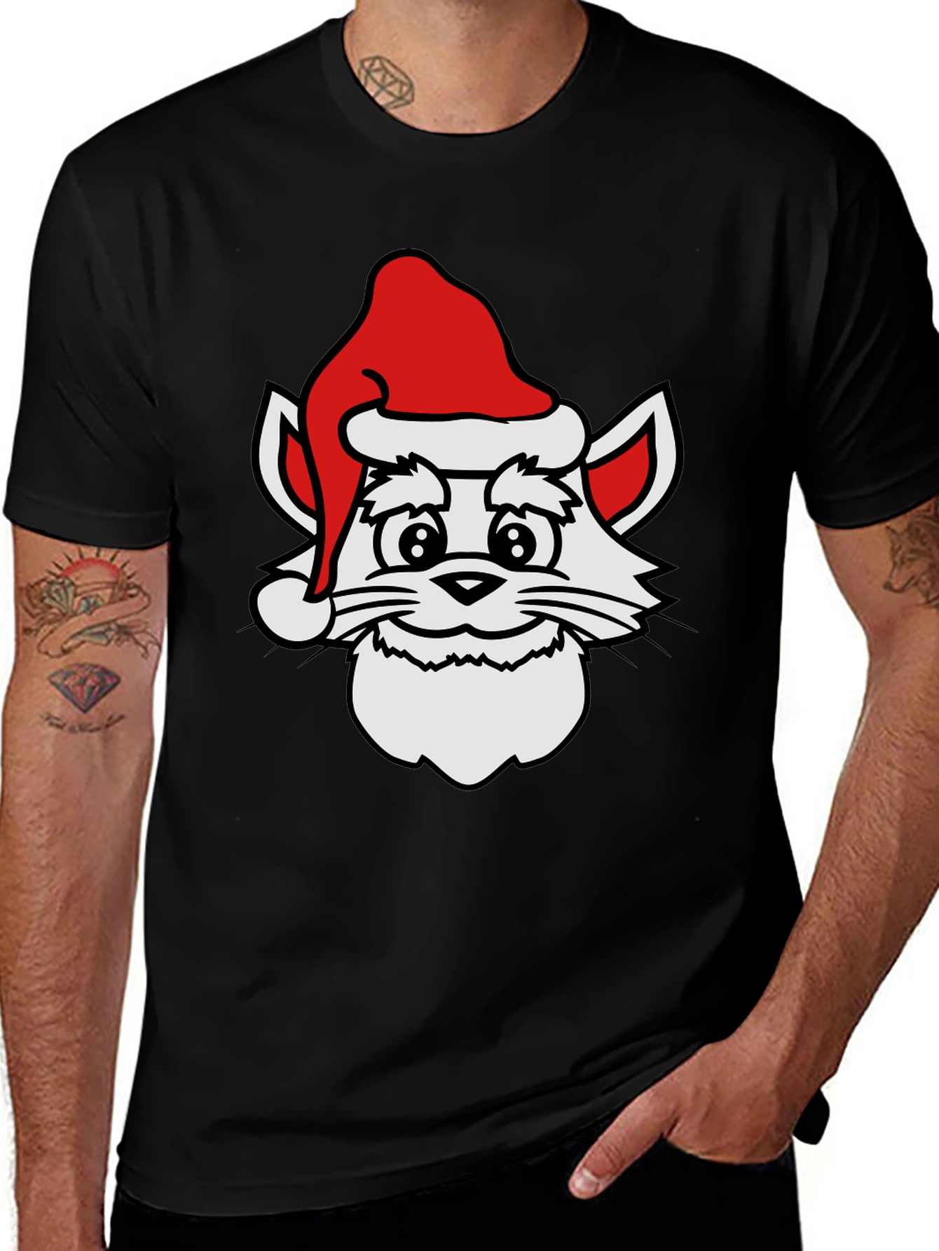 Variant 29 of Festive Cat T-Shirt - Holiday Santa Hat Design
