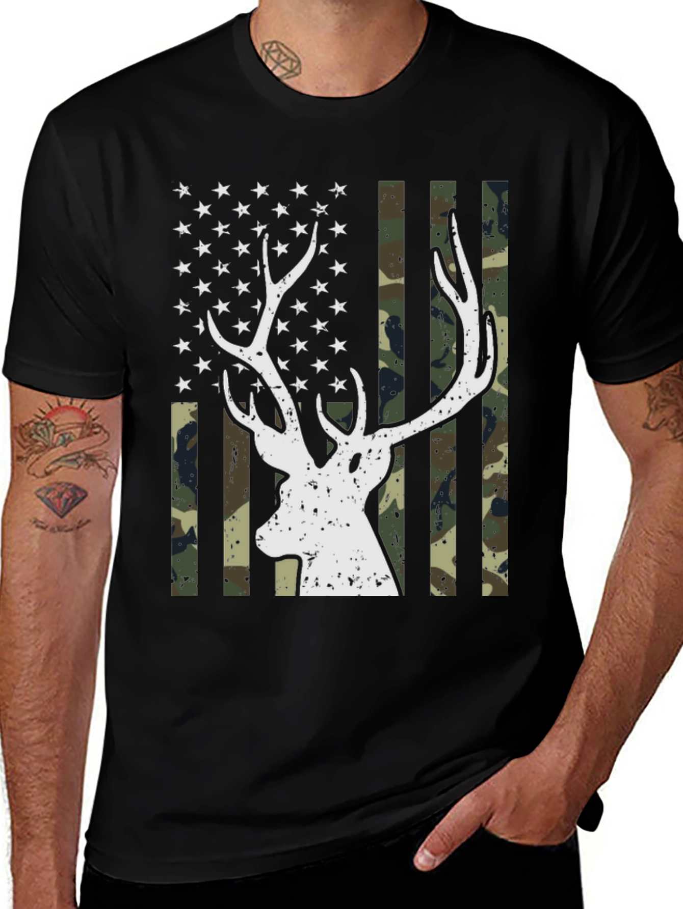 Variant 20 of Deer Flag Graphic Tee - Men's Black T-Shirt