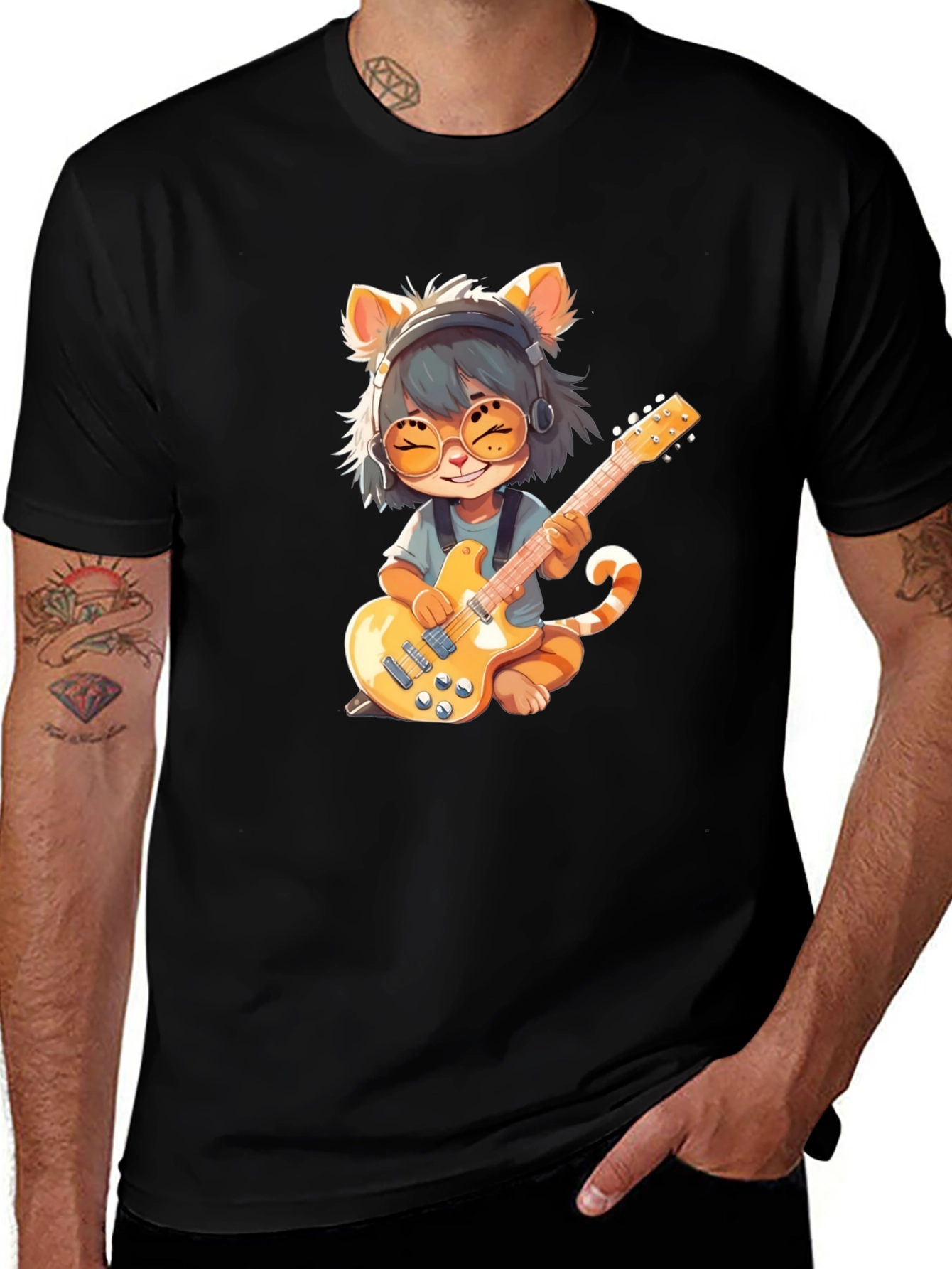 Variant 14 of Cat Guitarist Graphic T-Shirt - Rock On!