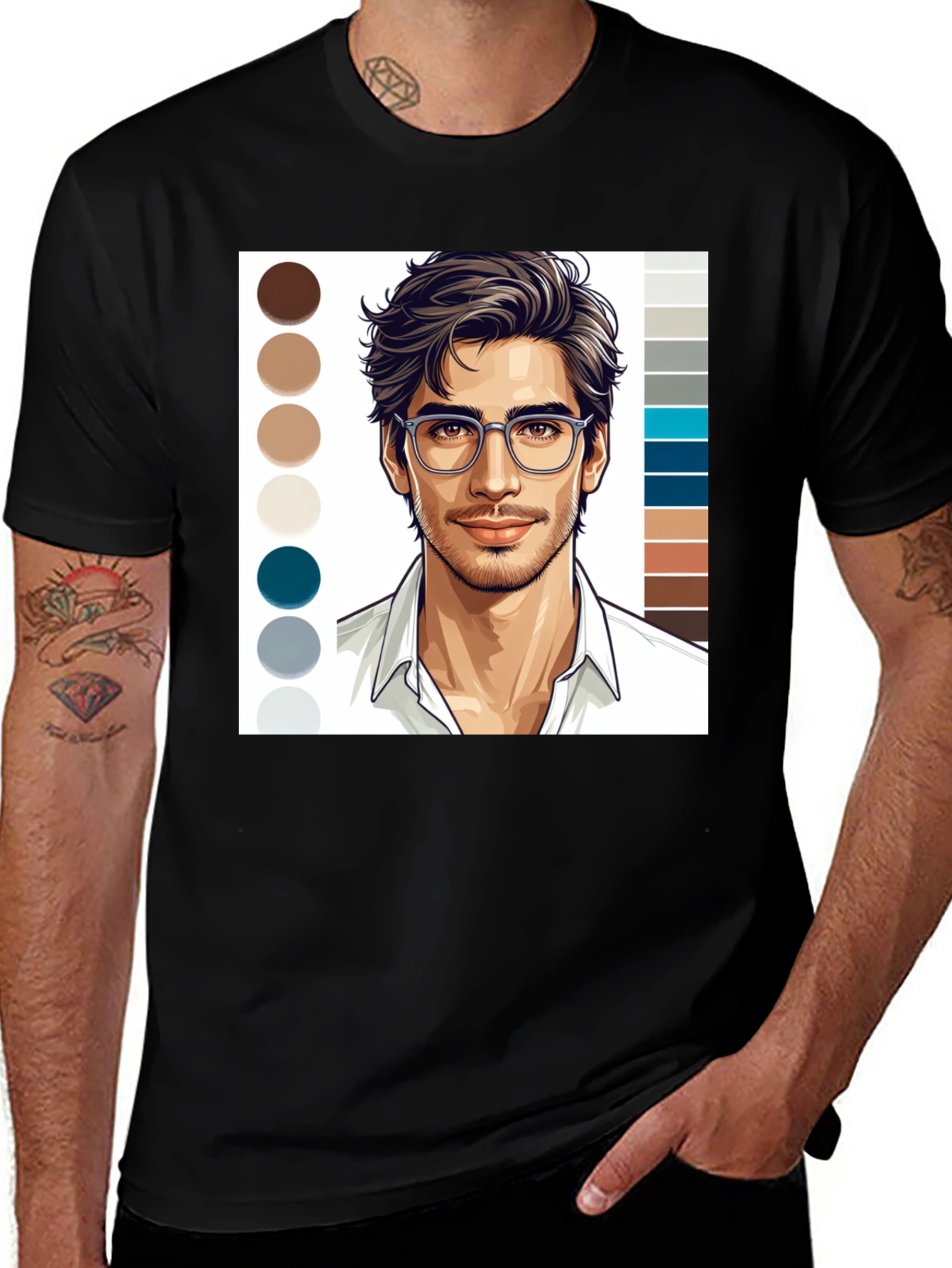 Variant 5 of Stylish Men's Graphic Tee - Cartoon Portrait Design