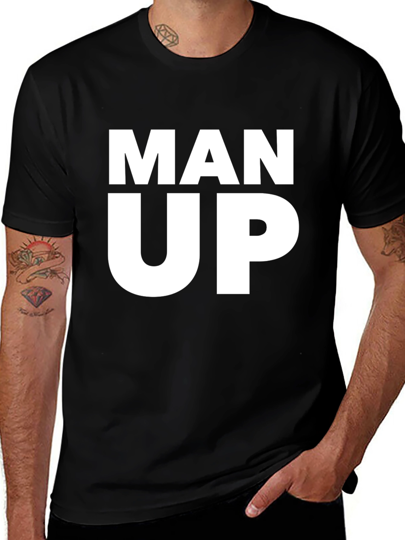 Variant 3 of Man Up Graphic T-Shirt - Black Crew Neck Tee