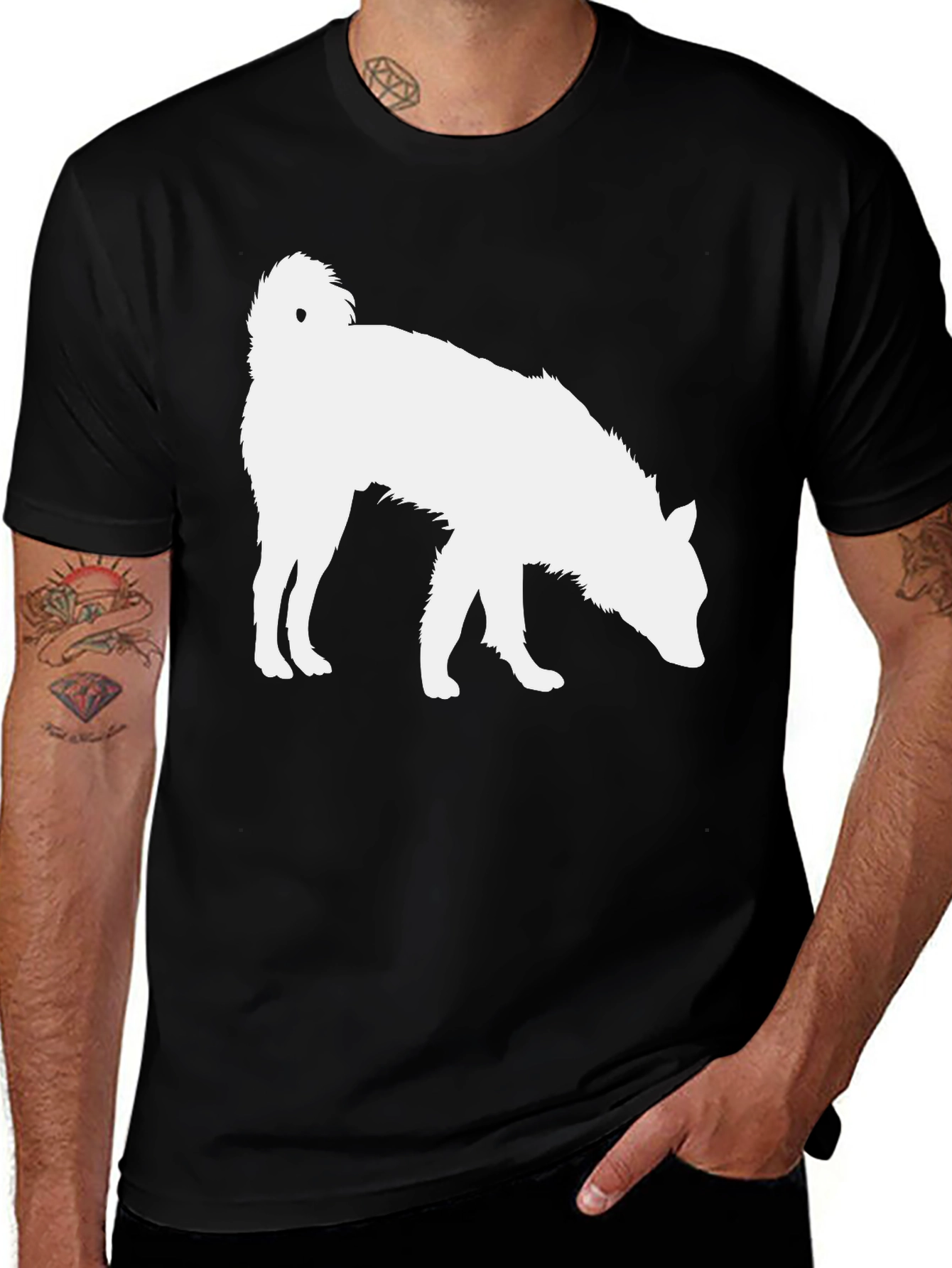 Variant 14 of Dog Silhouette Graphic Tee - Black Cotton T-Shirt