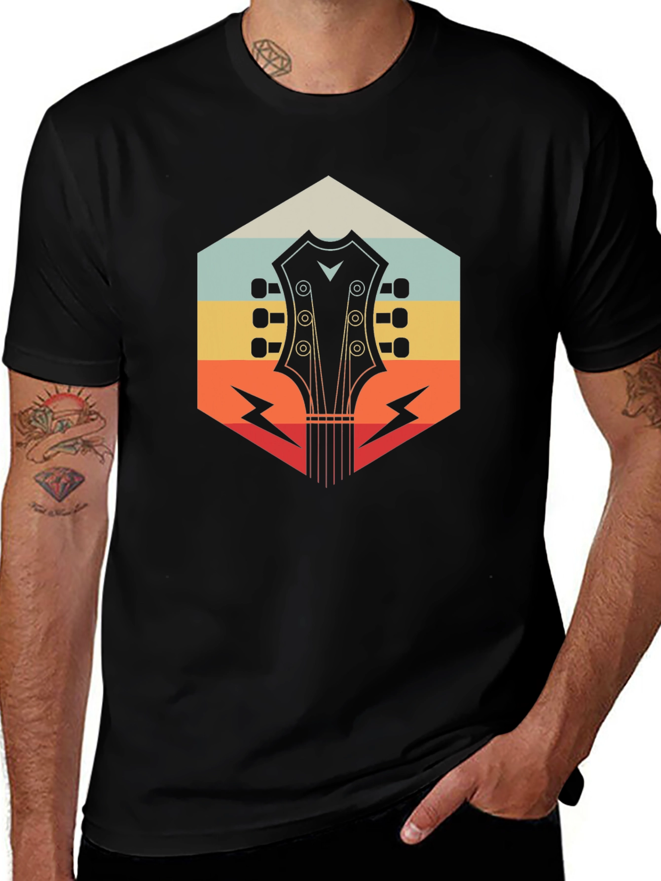 Variant 2 of Retro Guitar Headstock T-Shirt - Vintage Music Tee