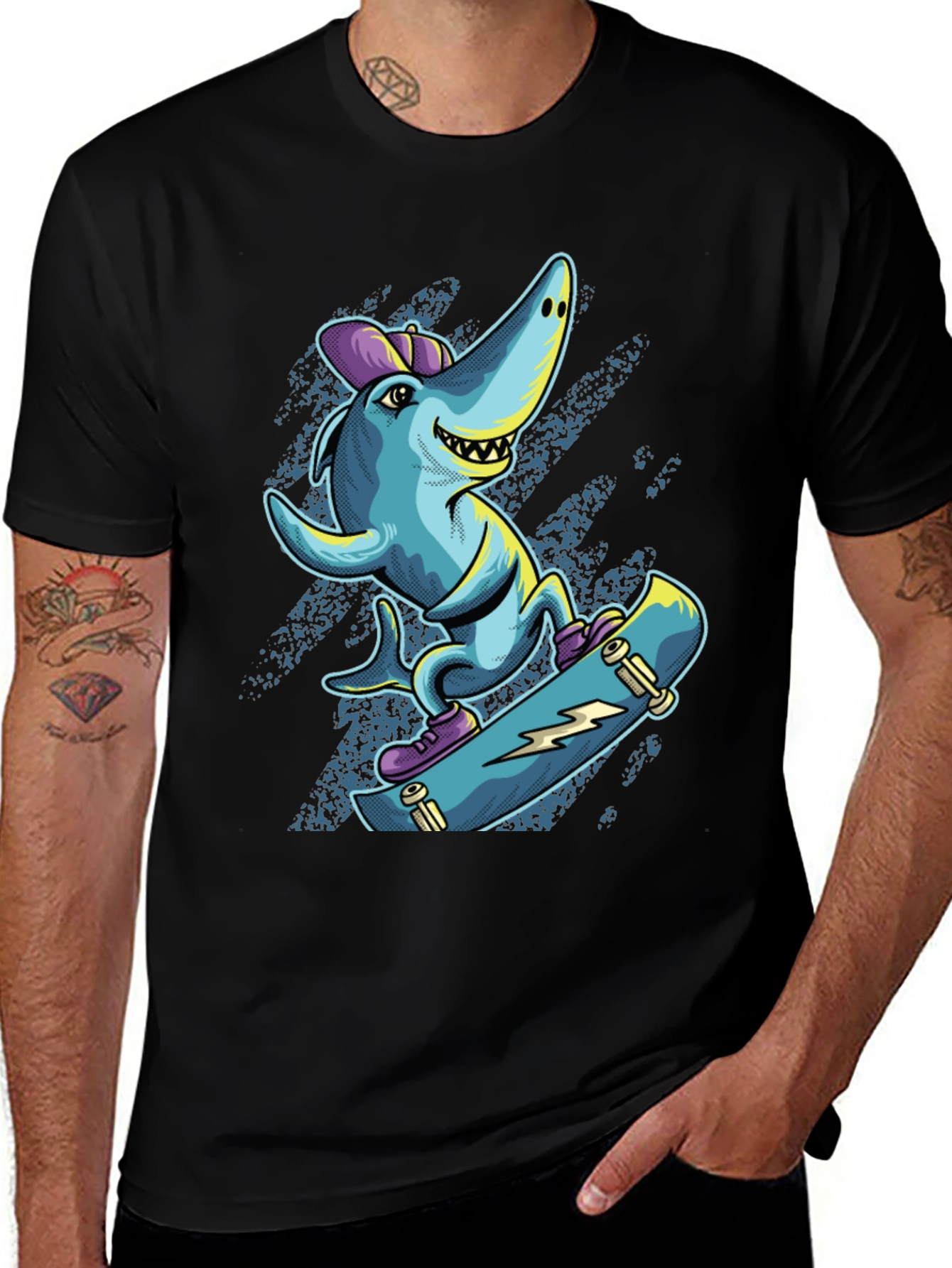 Variant 15 of Shark Skateboarder Graphic Tee - Cool Cartoon Style
