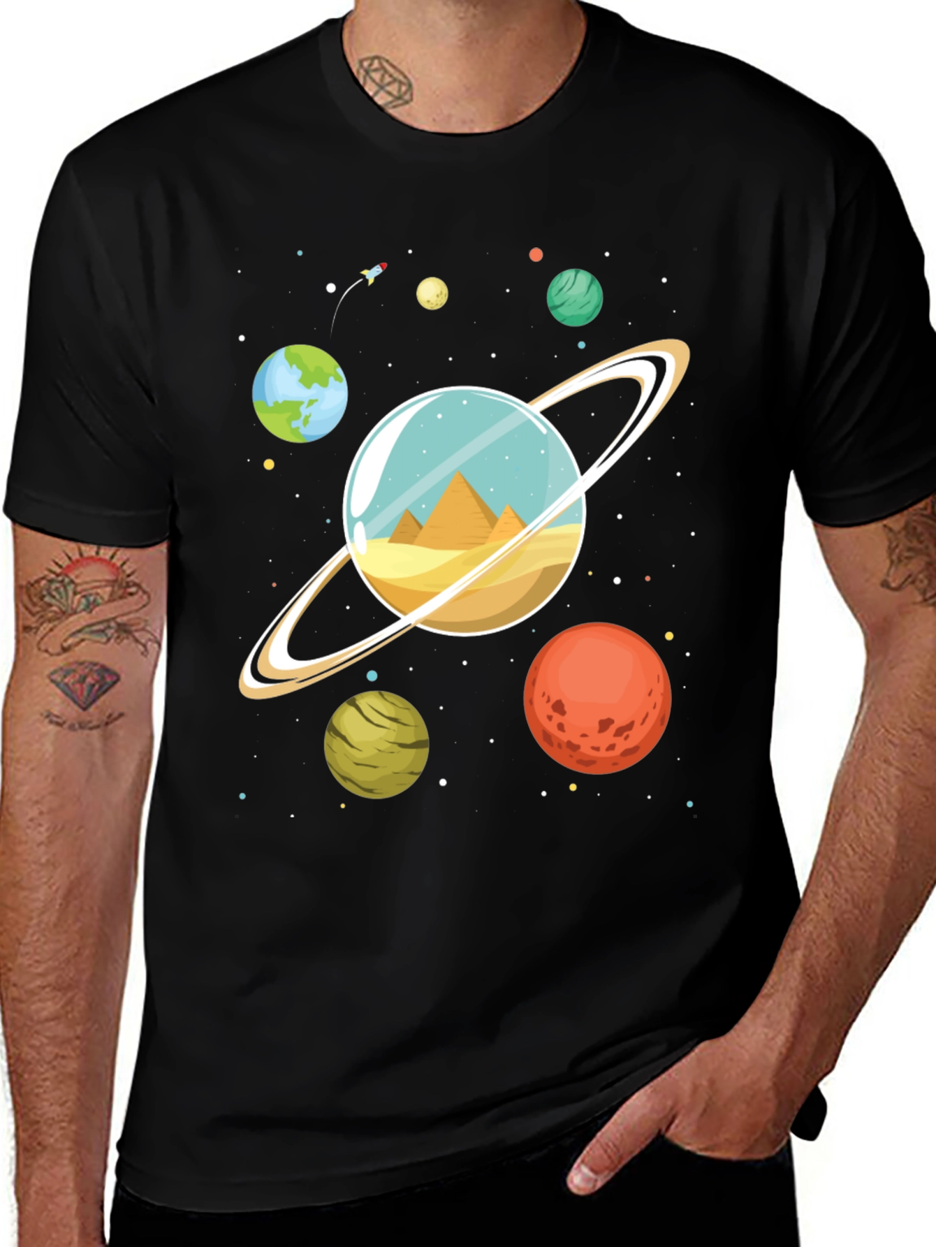 Variant 6 of Planetary Pyramids Graphic T-Shirt - Space Adventure Tee