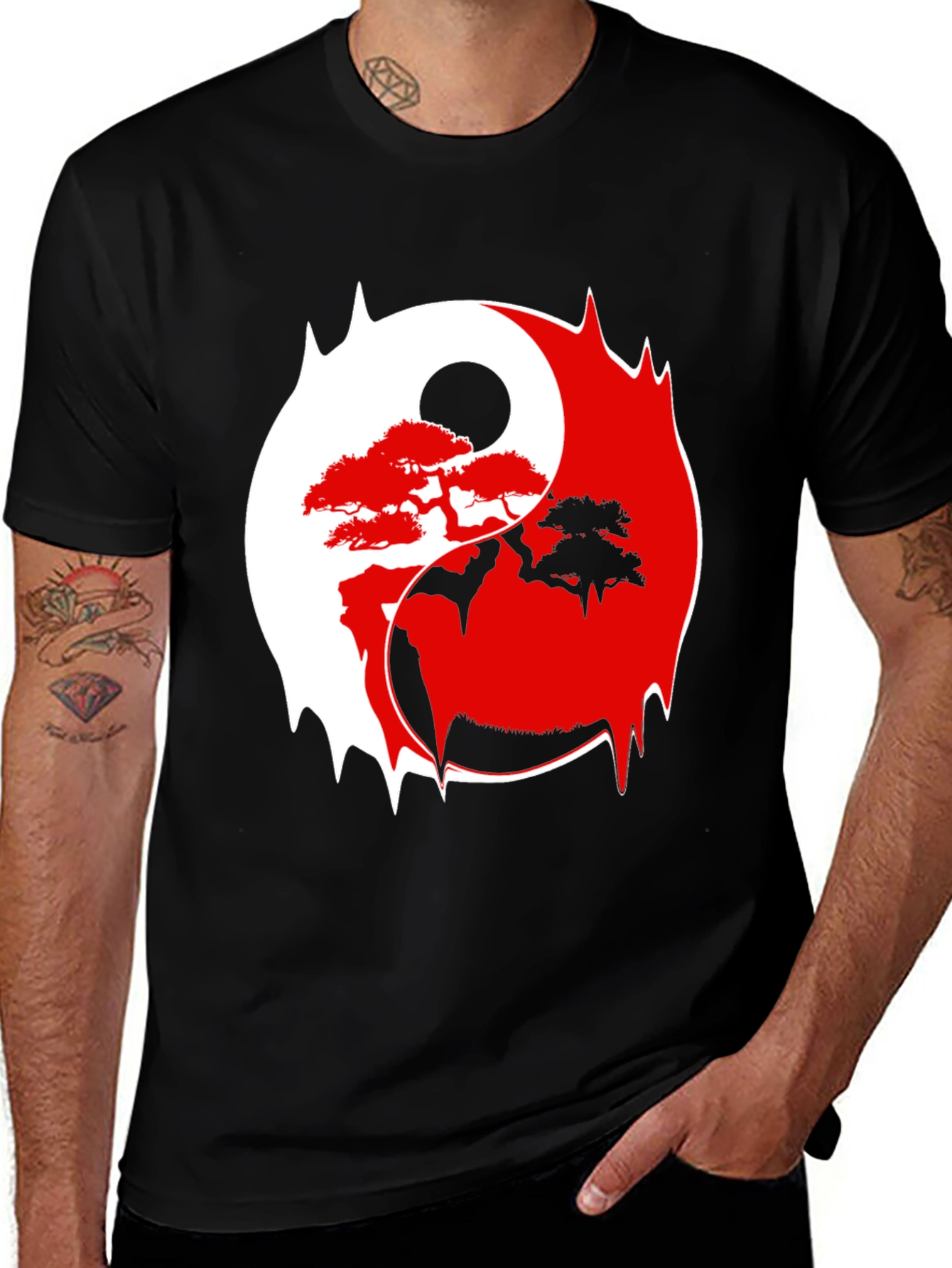 Variant 14 of Yin Yang Bonsai Tree Graphic Tee - Stylish & Unique