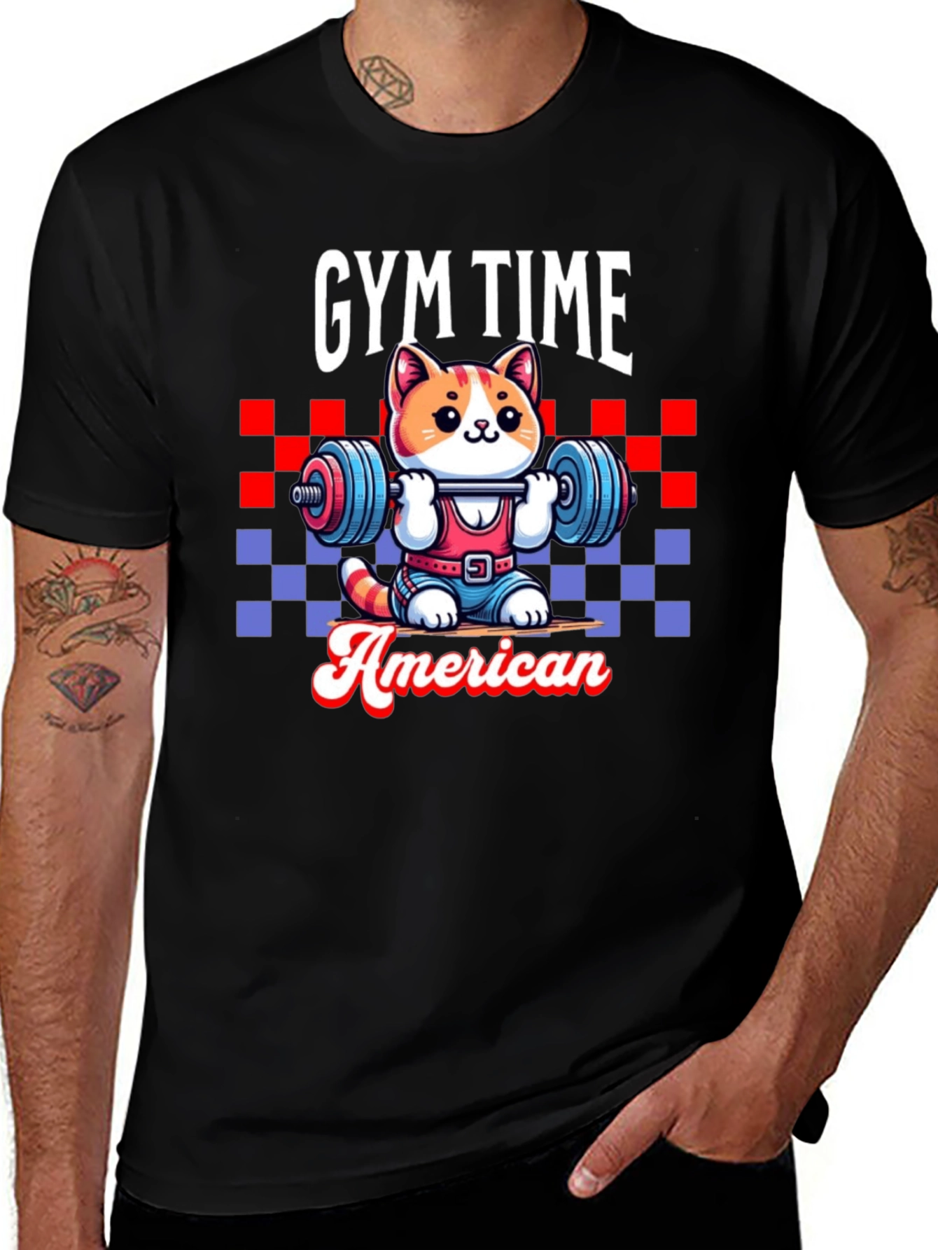 Variant 14 of Gym Time American Cat T-Shirt