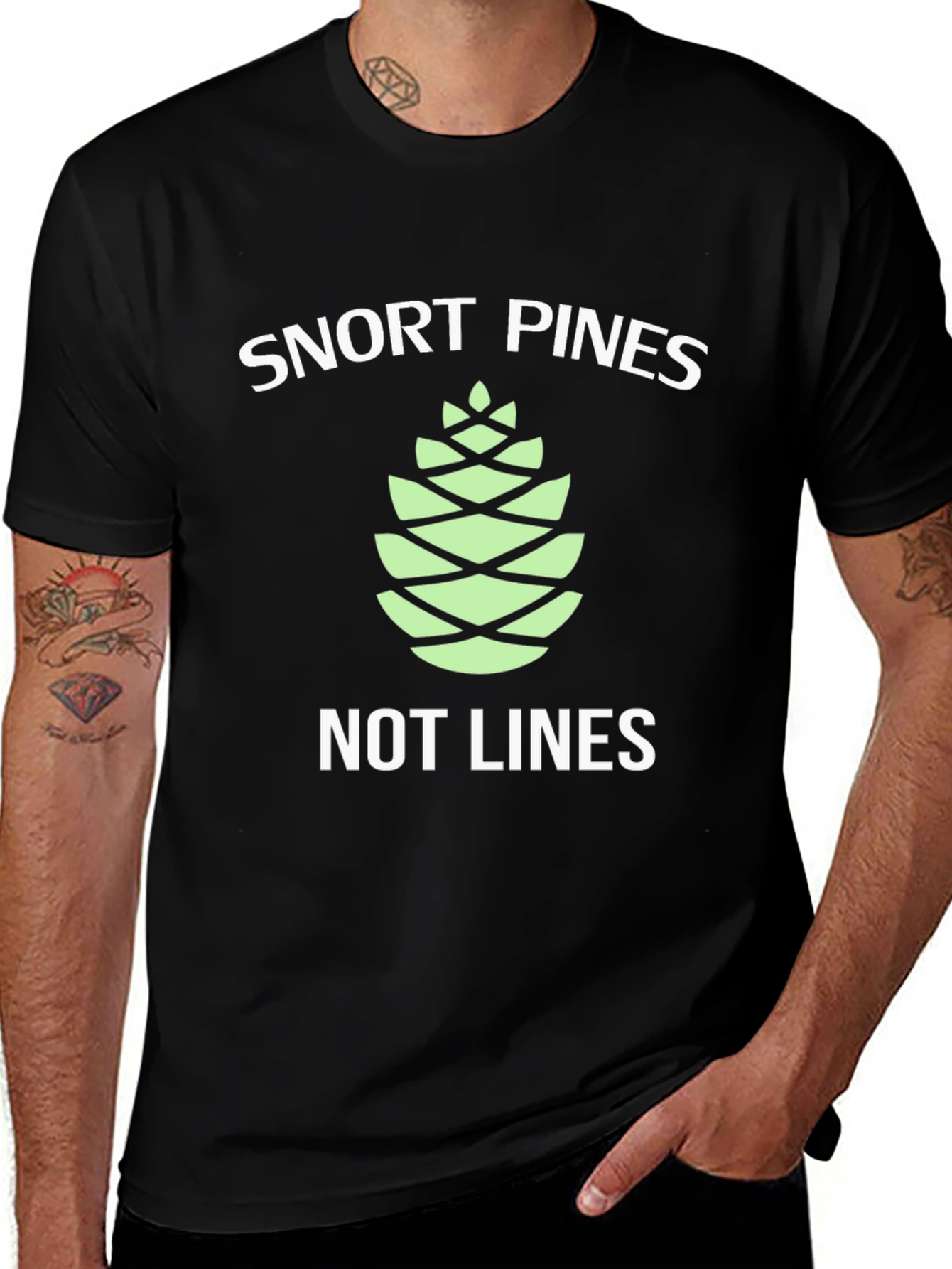 Variant 17 of Snort Pines Not Lines Graphic Tee - Mens Black T-Shirt